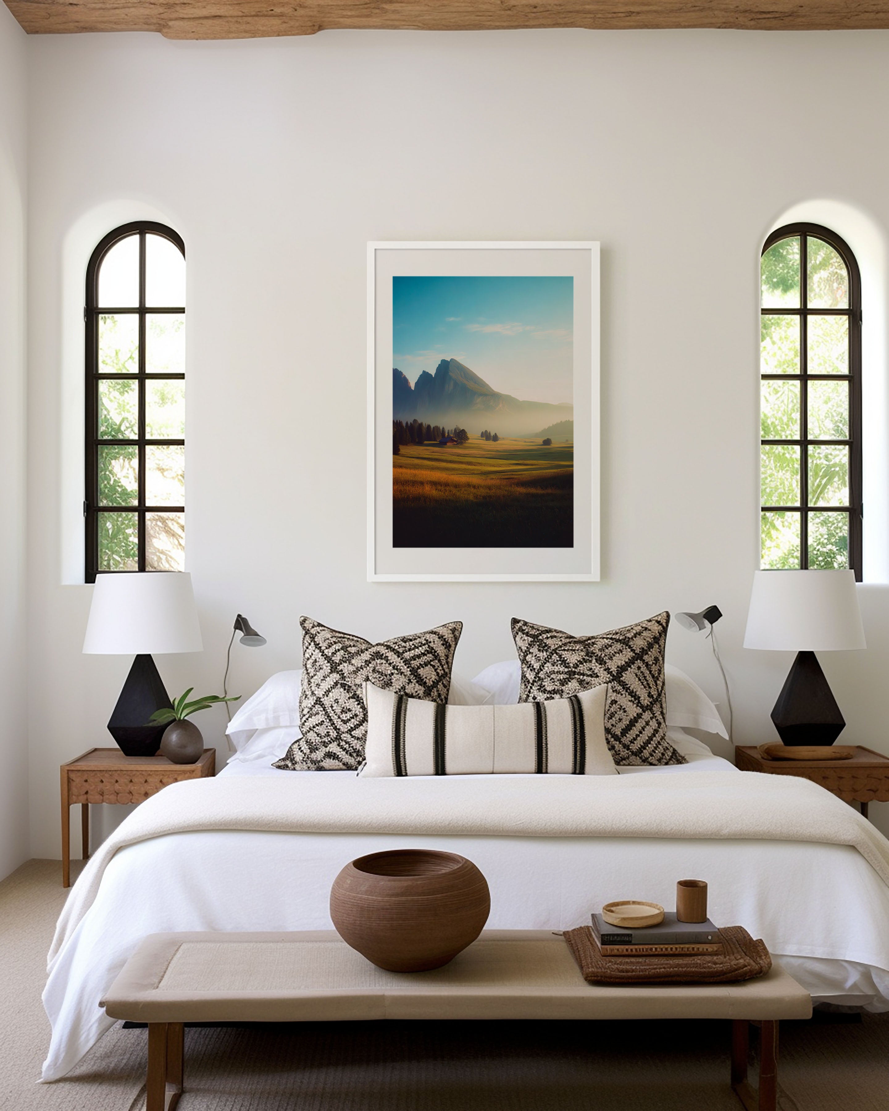 Dolomites Misty Mountain Wall Art Print | Minimal Alpine Landscape Canvas