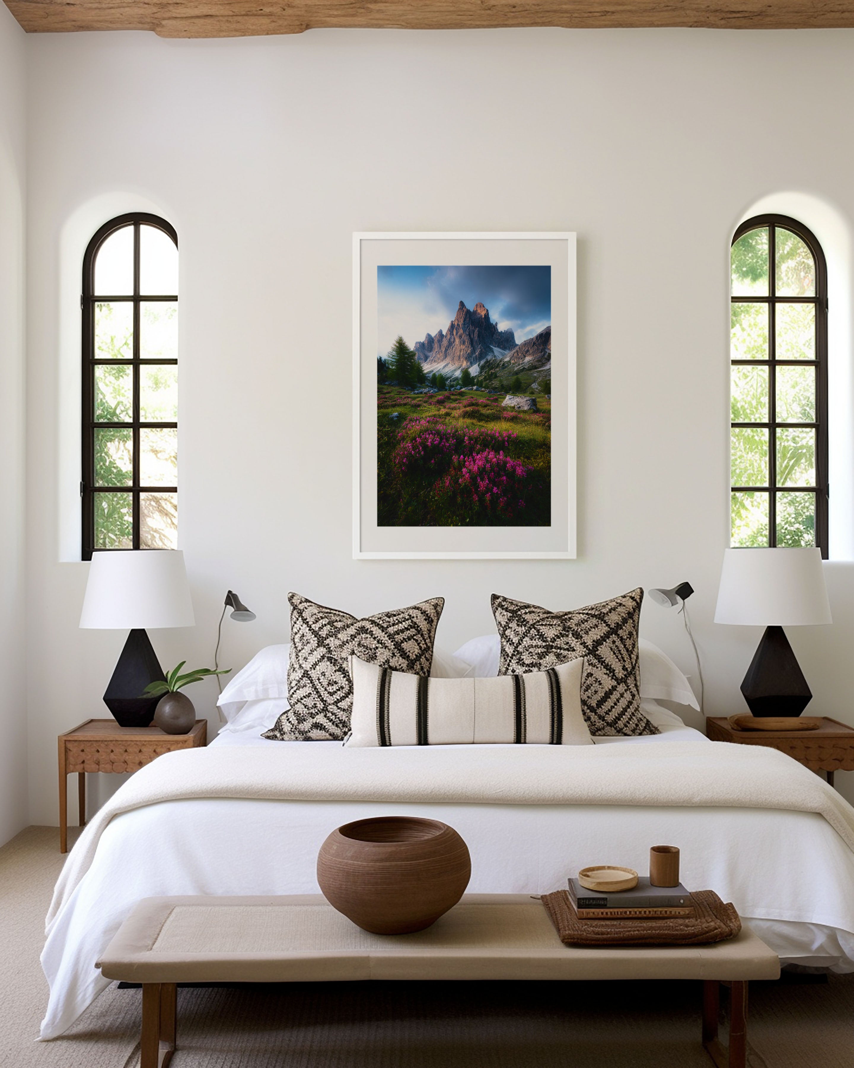Dolomites Pink Wildflower Meadow Storm Wall Art Print | Italy Alpine Flower Photography | Cadini di Misurina Mountain Poster