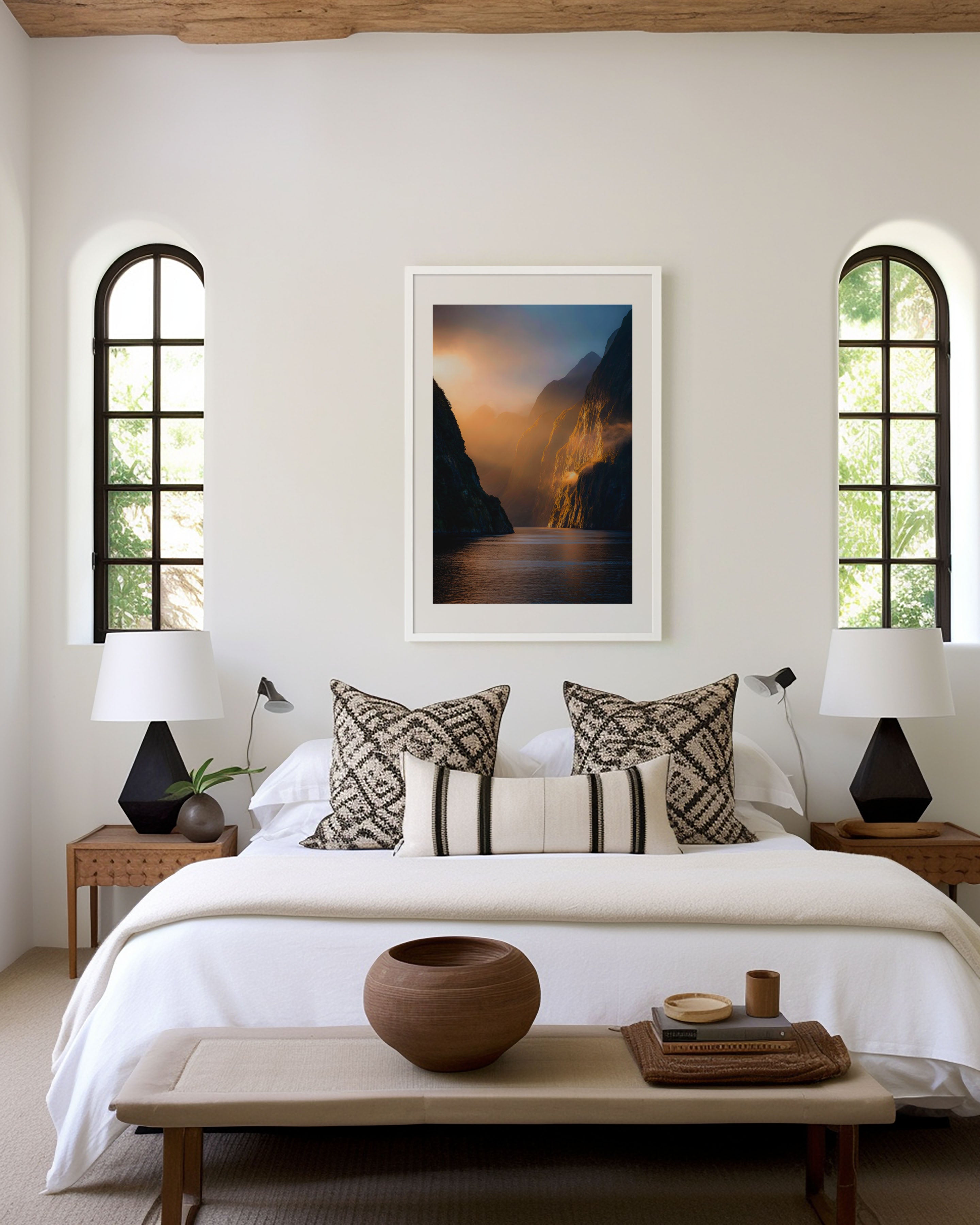 Doubtful Sound Sunrise Wall Art | Fiordland New Zealand Golden Mist Fjord Landscape Print | NZ Travel Photography