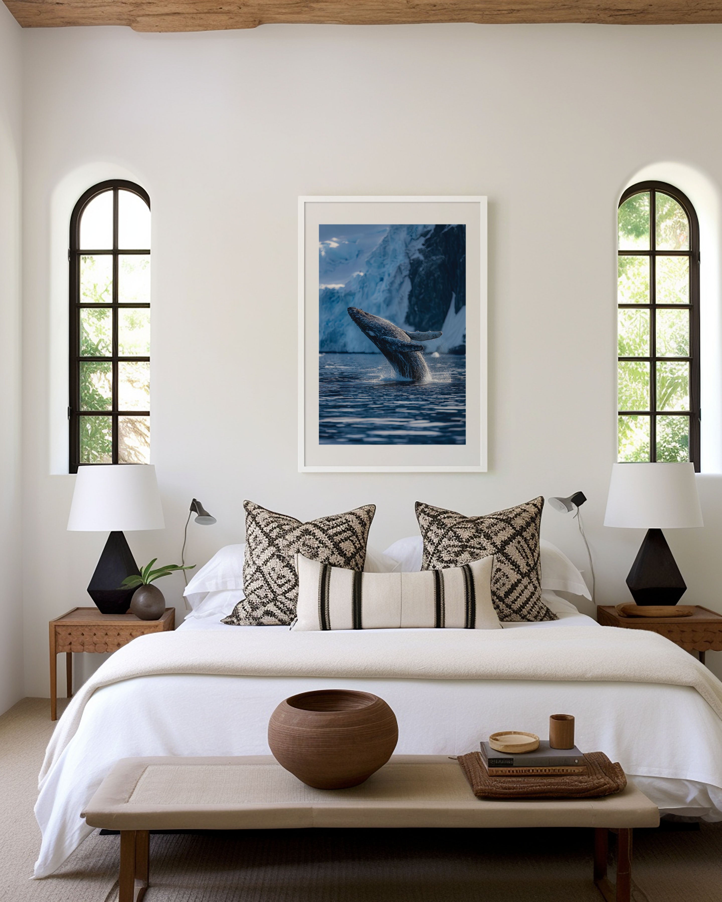 Dramatic Breaching Whale Wall Art – Arctic Ocean Canvas Print, Luxury Wildlife Decor
