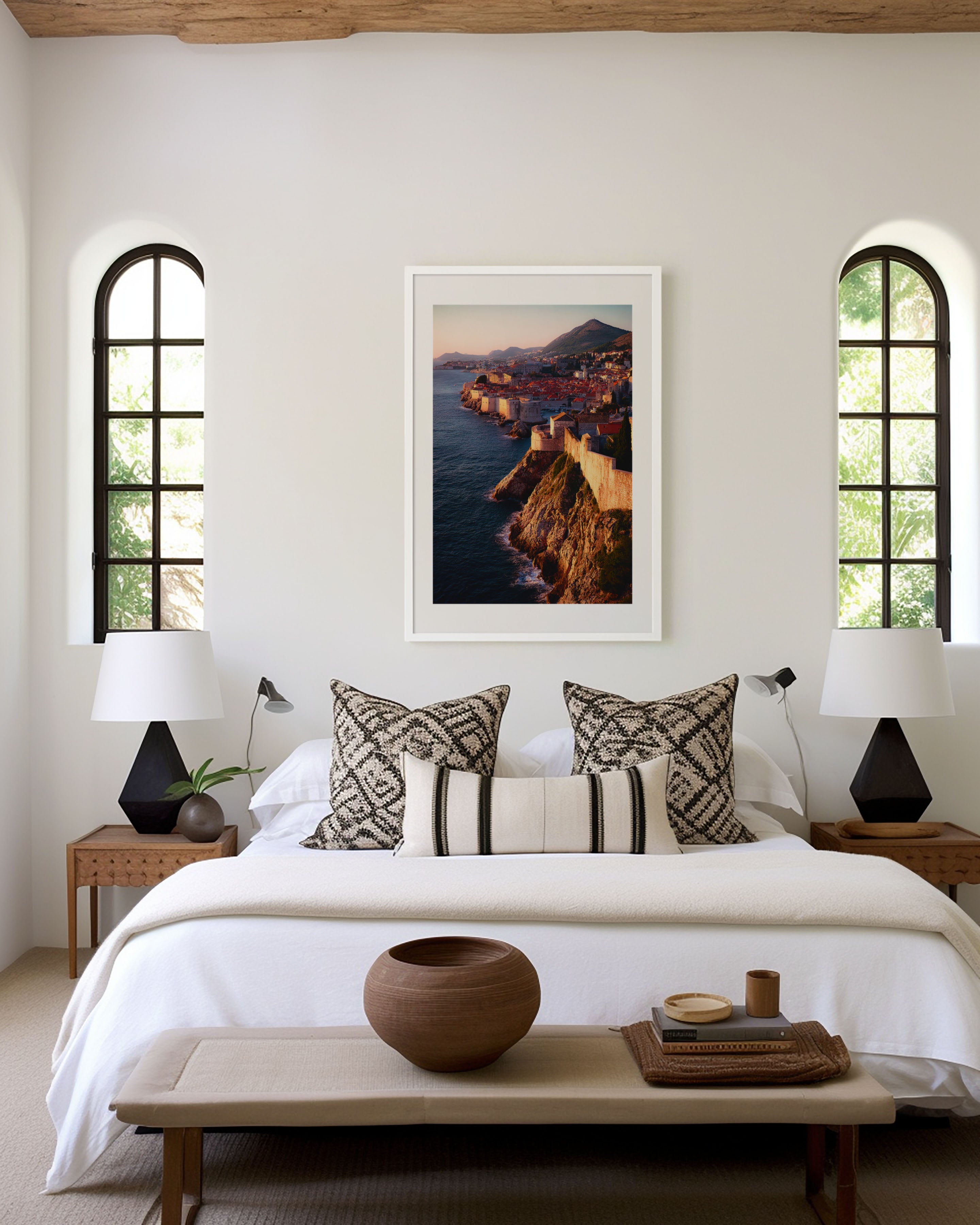 Dubrovnik Old Town Sunset Wall Art Print | Croatia Adriatic Aerial Photography | City Walls Golden Hour Cityscape Poster | Dalmatian Coast Travel Print | European Home Decor