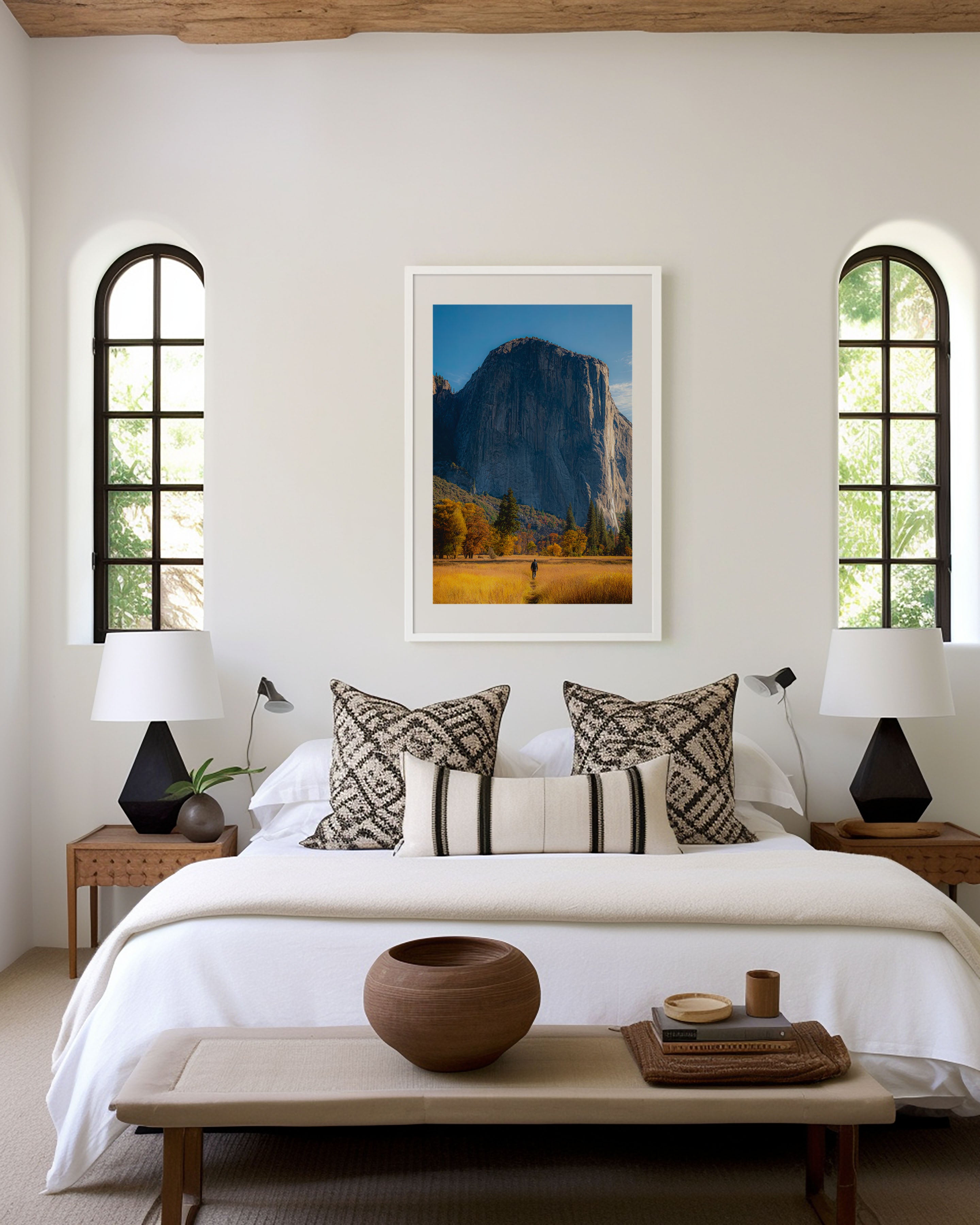 El Capitan Yosemite Autumn Print | Yosemite Valley Wall Art | El Capitan Hiker Golden Meadow Landscape Photography Poster
