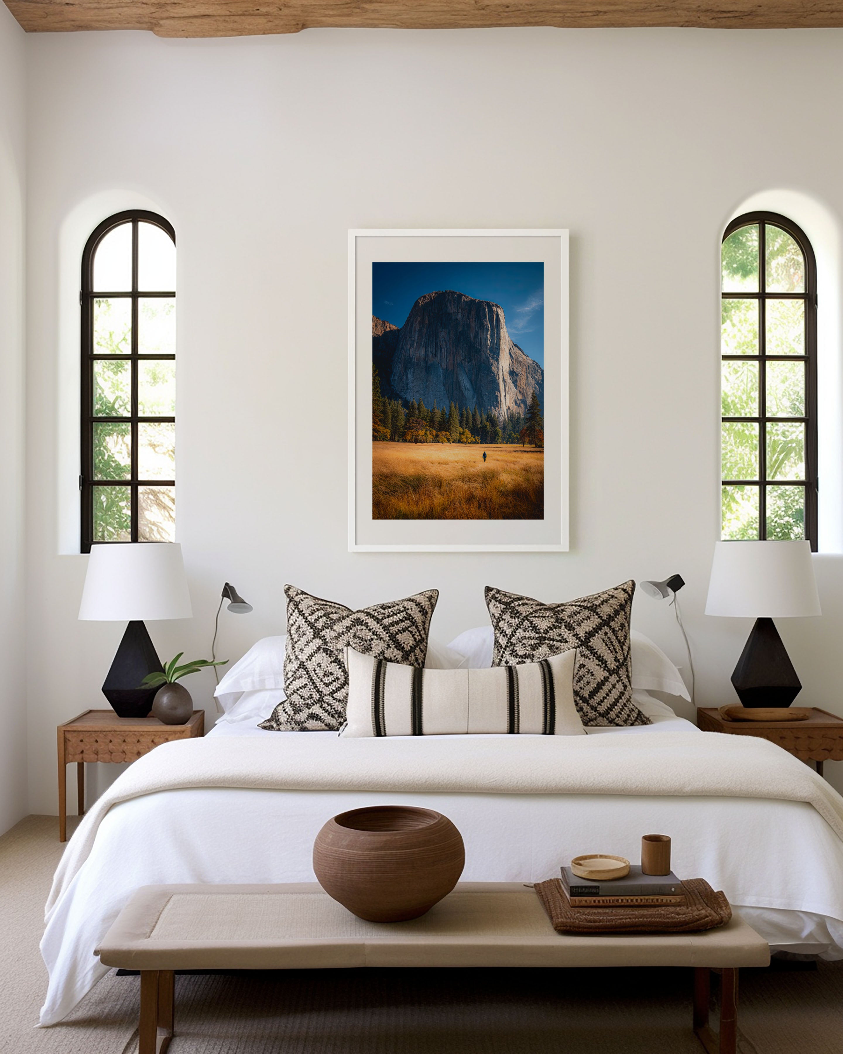 El Capitan Yosemite Valley Floor Print | Yosemite National Park Wall Art | El Capitan Autumn Meadow Hiker Landscape Photography Poster