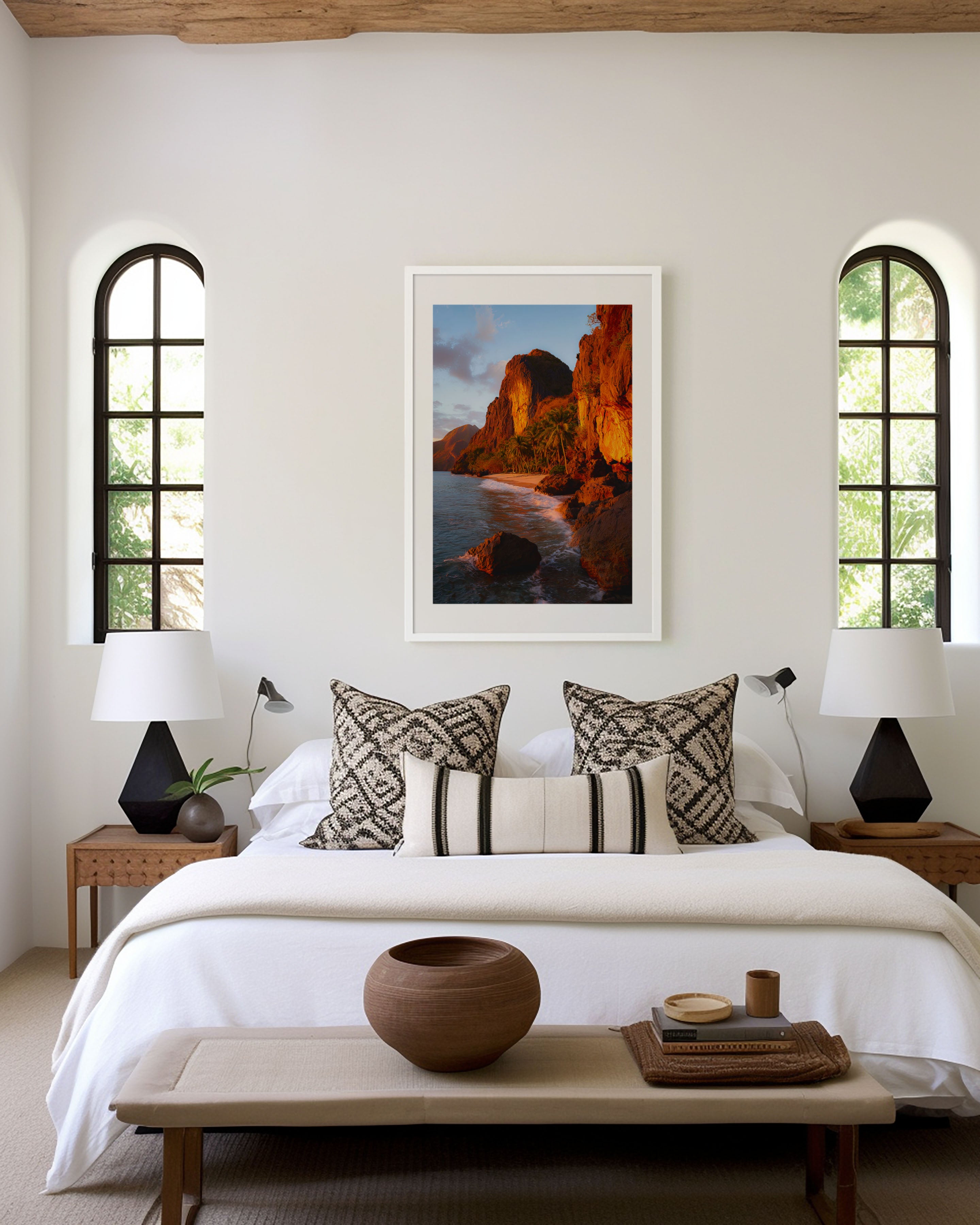 El Nido Palawan Limestone Cliffs Sunrise Wall Art | Golden Hour Philippines Beach Landscape Print | Tropical Travel Photography