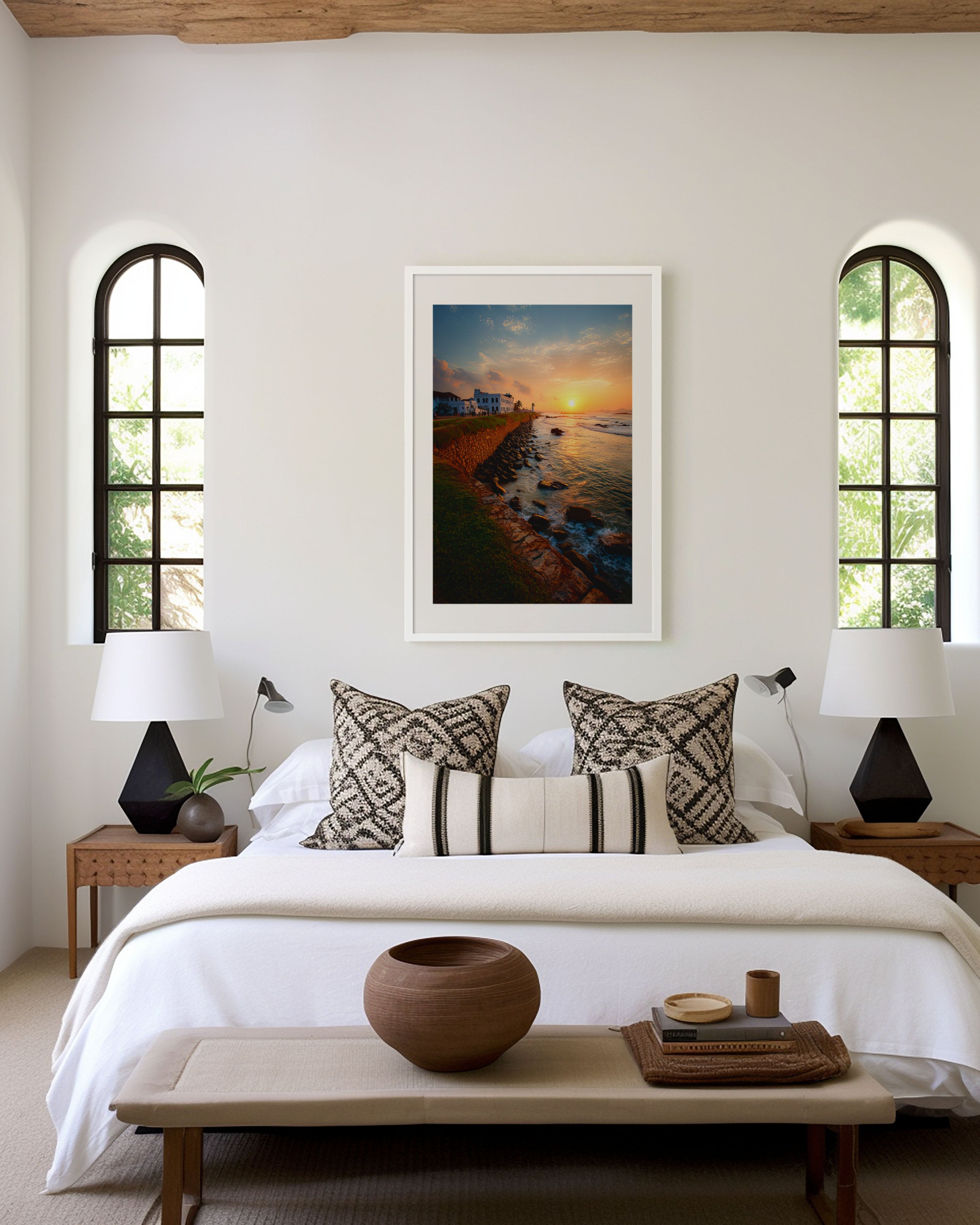 Galle Fort Sunset Coastal Wall Art | Golden Hour Sri Lanka Seascape Print | Historic Dutch Fort Travel Photography