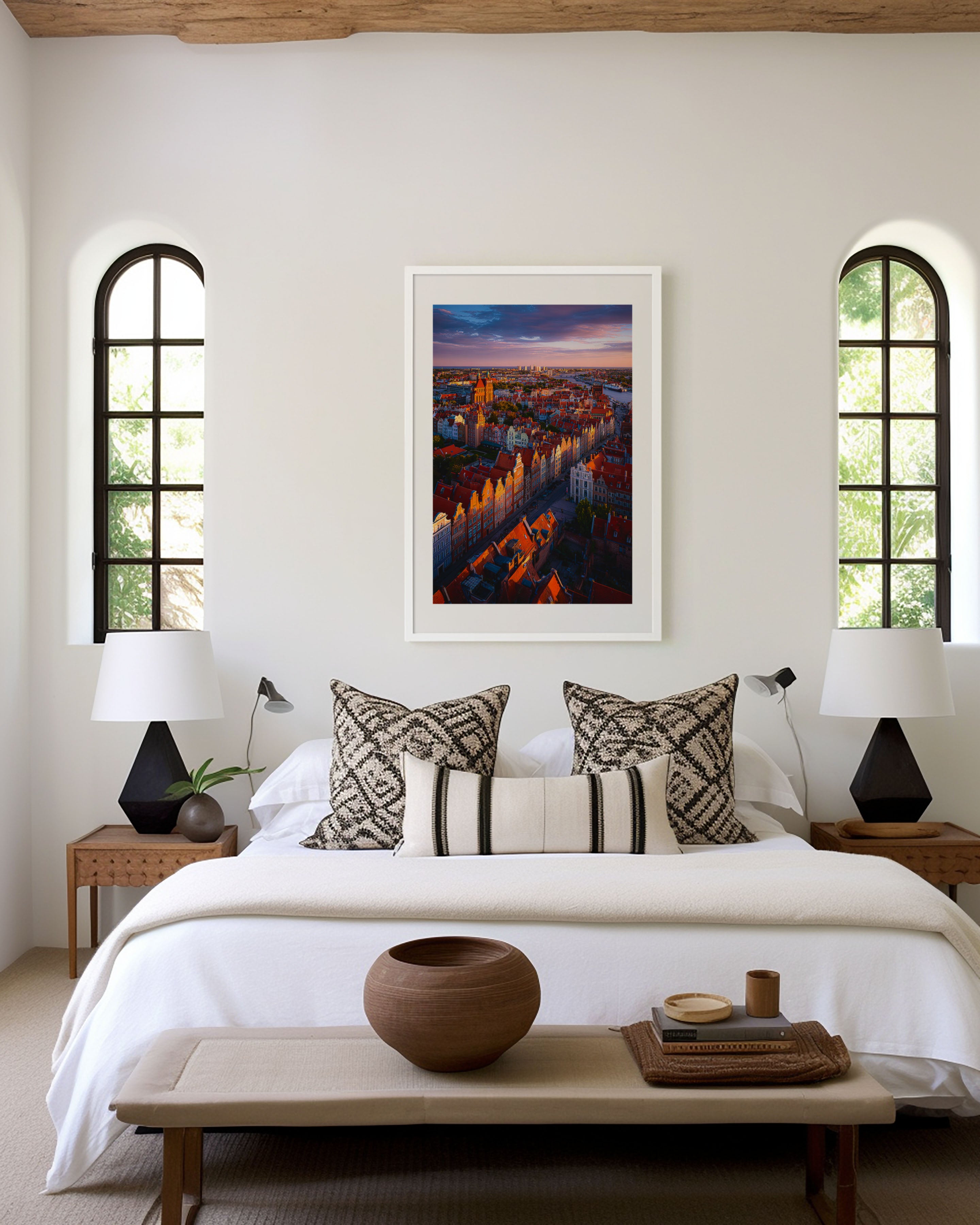 Gdańsk Old Town Aerial Wall Art Print | Poland Baltic City Photography | Long Street Hanseatic Sunset Cityscape Poster
