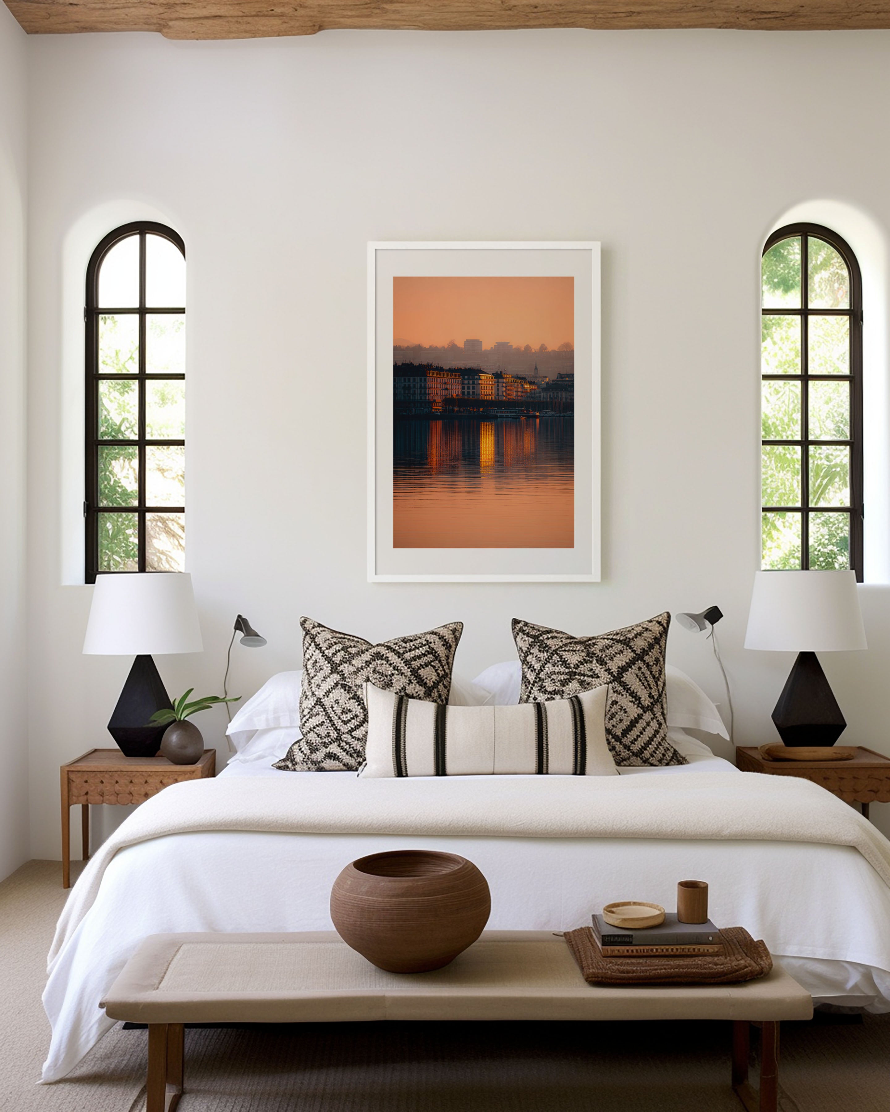 Geneva Lake Sunset Wall Art | Lake Geneva Switzerland Waterfront Print | Travel Photography Poster