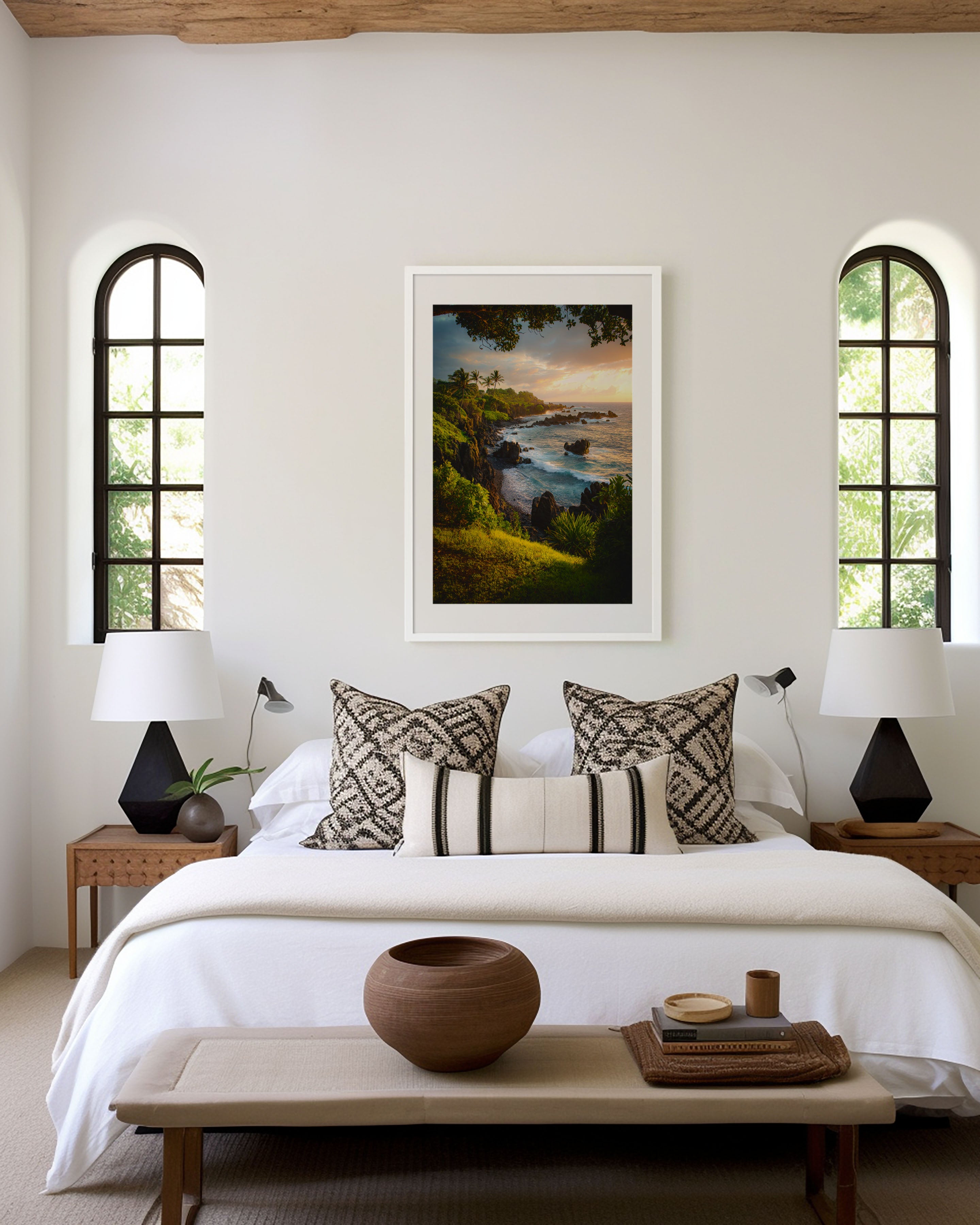Golden Cliffs of Hana Maui Hawaii Coastal Sunset Wall Art Print | Hawaiian Tropical Landscape Photography Poster | Island Nature Decor