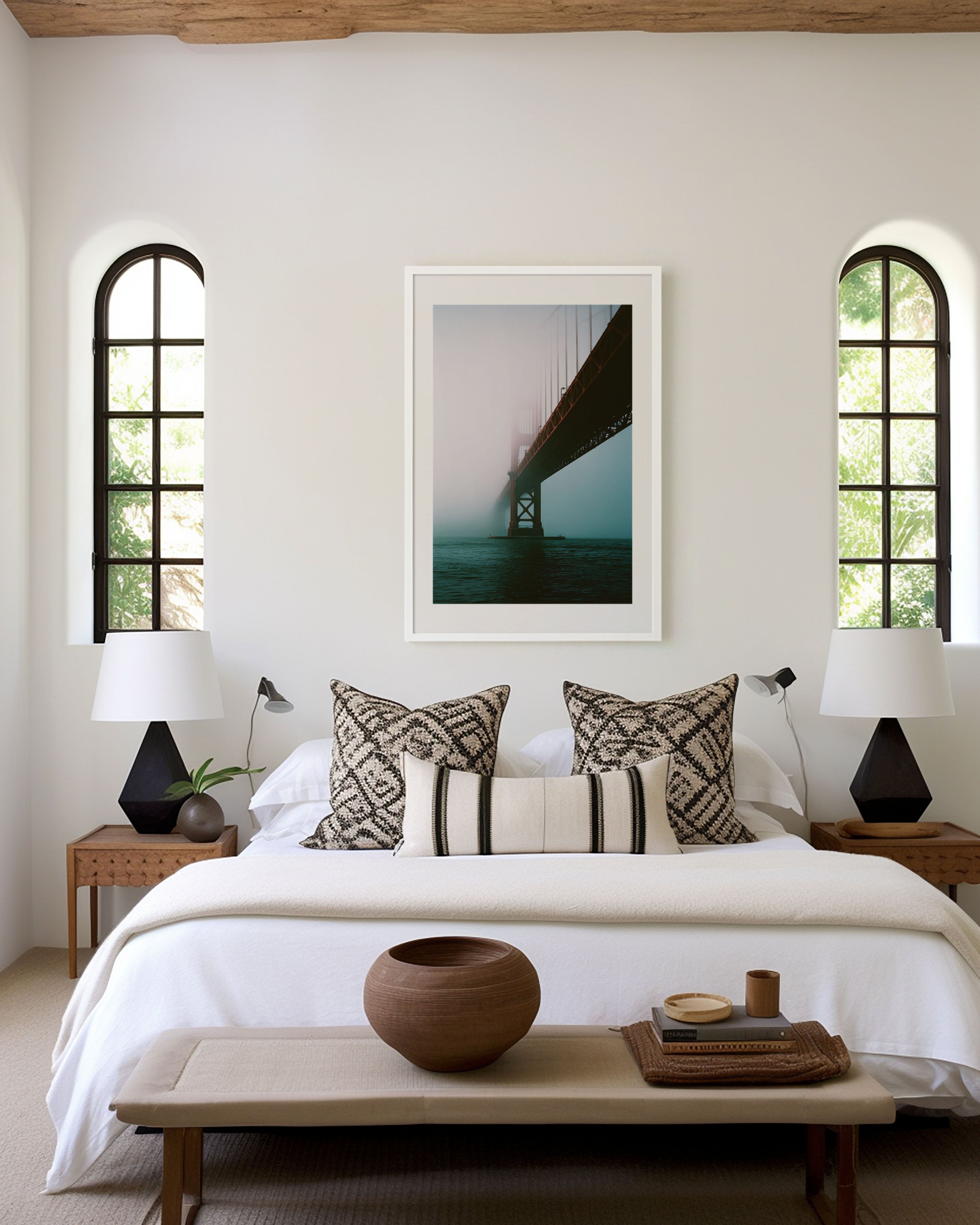 Golden Gate Bridge Fog Wall Art Print | San Francisco Minimal Canvas