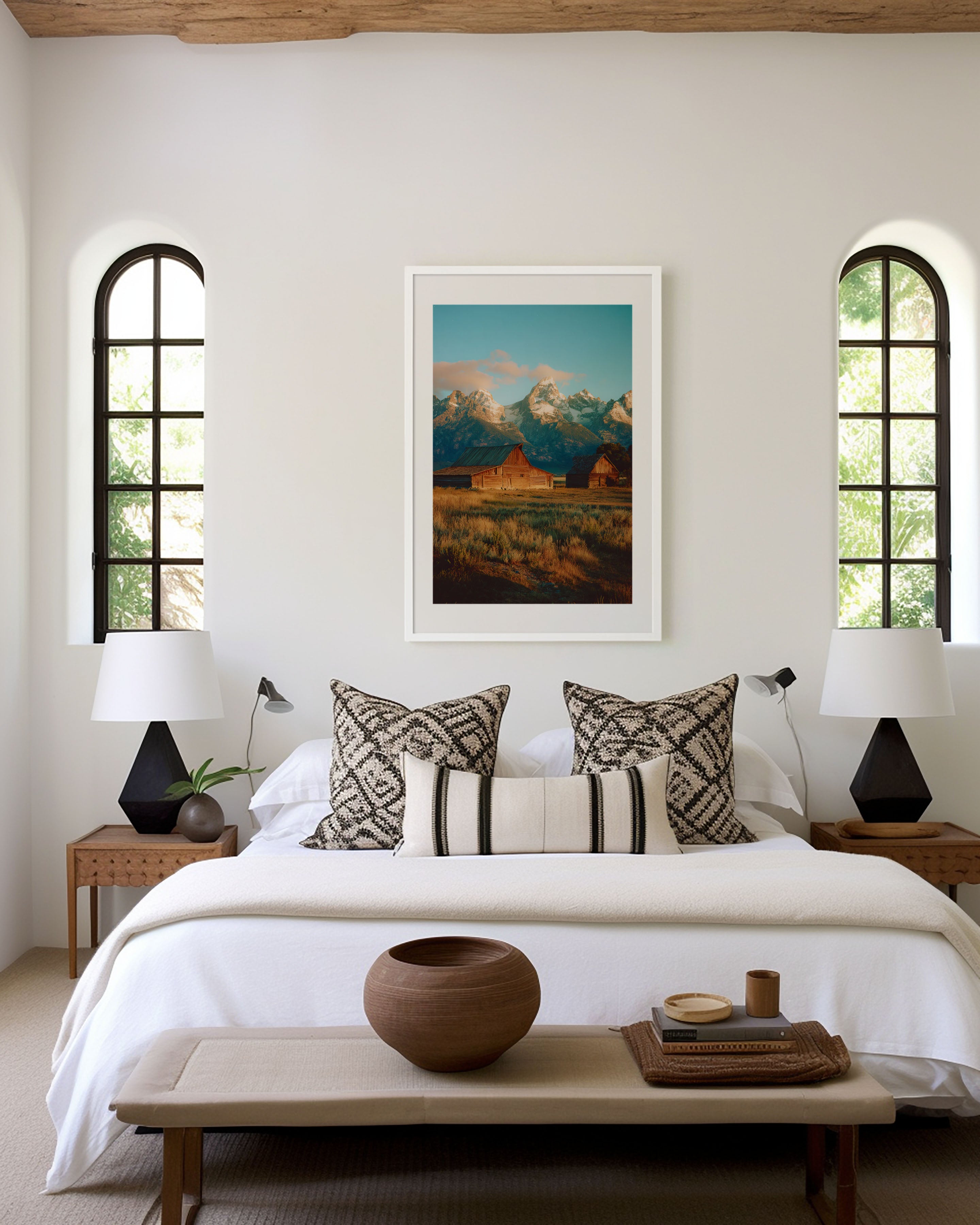 Grand Teton Barn Sunset Wall Art Print | Rustic Mountain Landscape Canvas