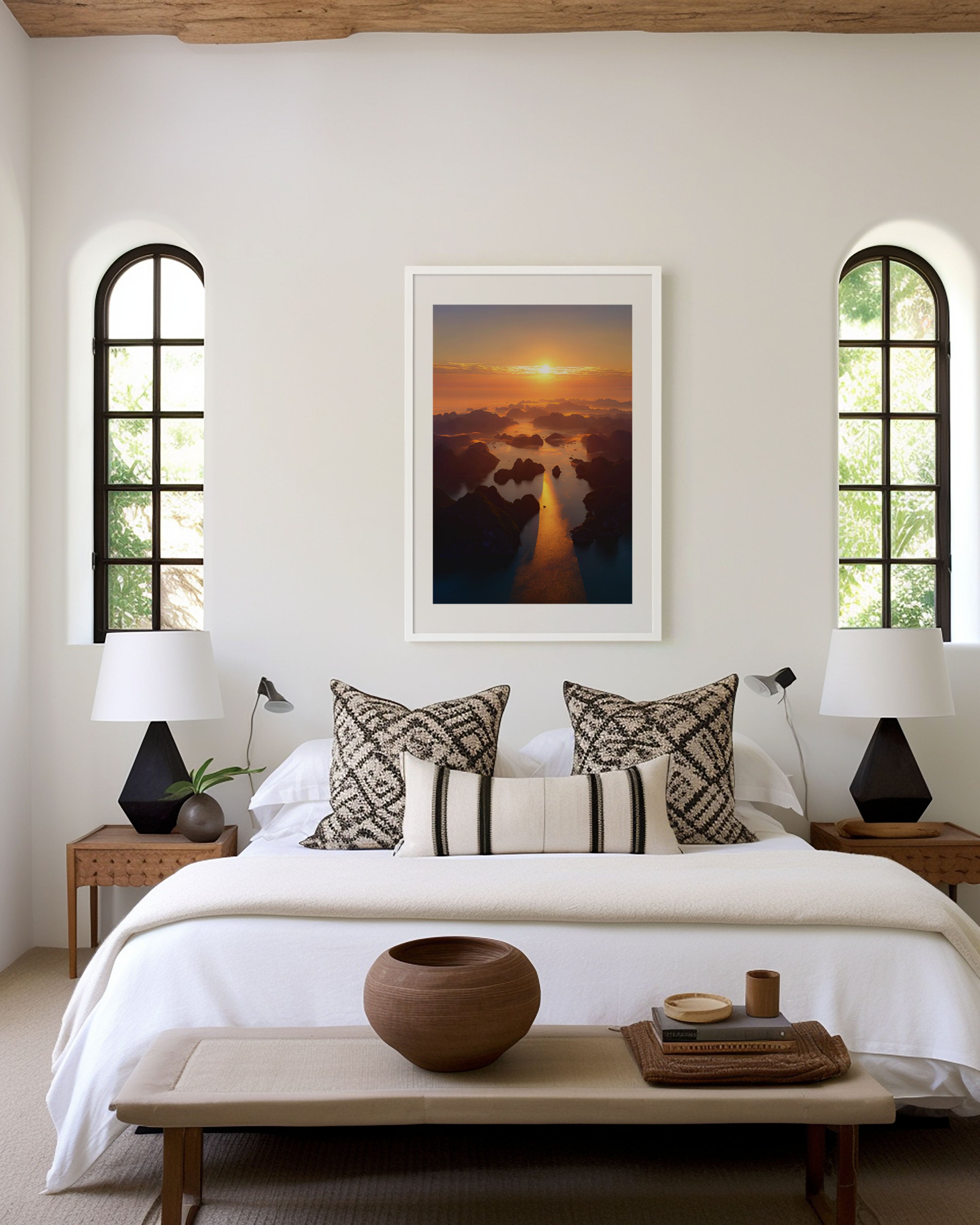 Ha Long Bay Aerial Sunrise Wall Art | Vietnam Karst Islands Golden Mist Seascape Print | Southeast Asia Travel Photography