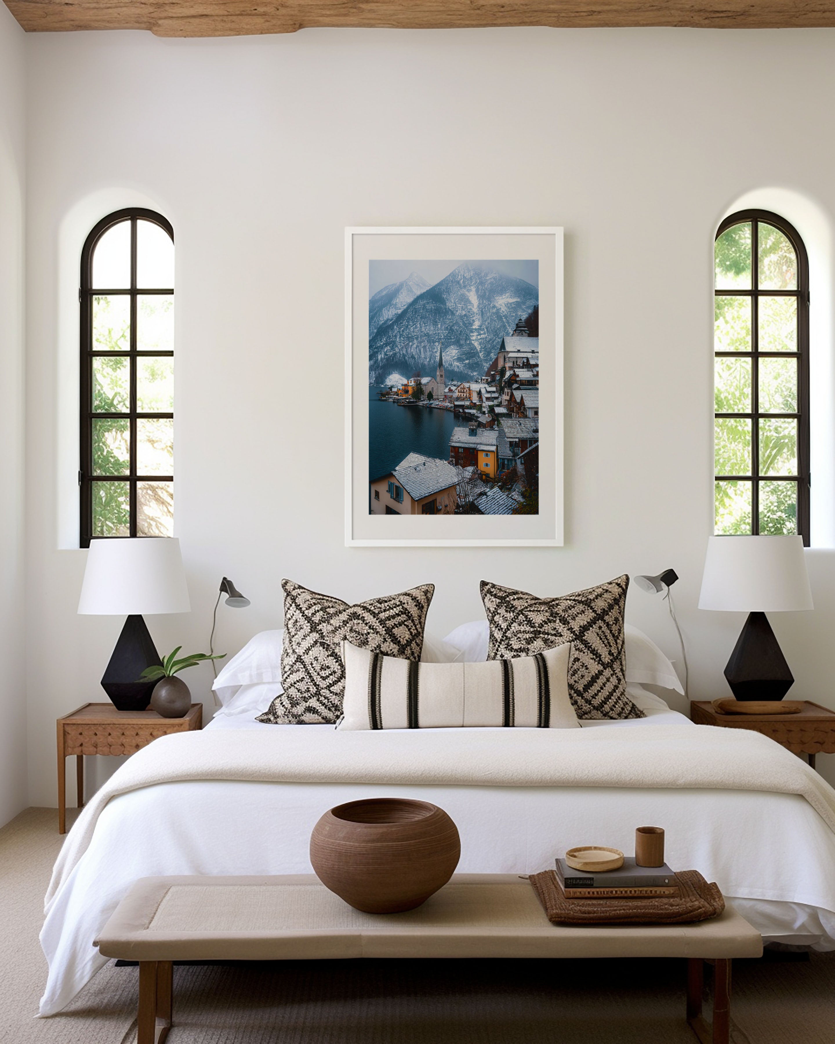 Hallstatt Winter Print | Austrian Alpine Village Wall Art | Snow Lake Travel Photography
