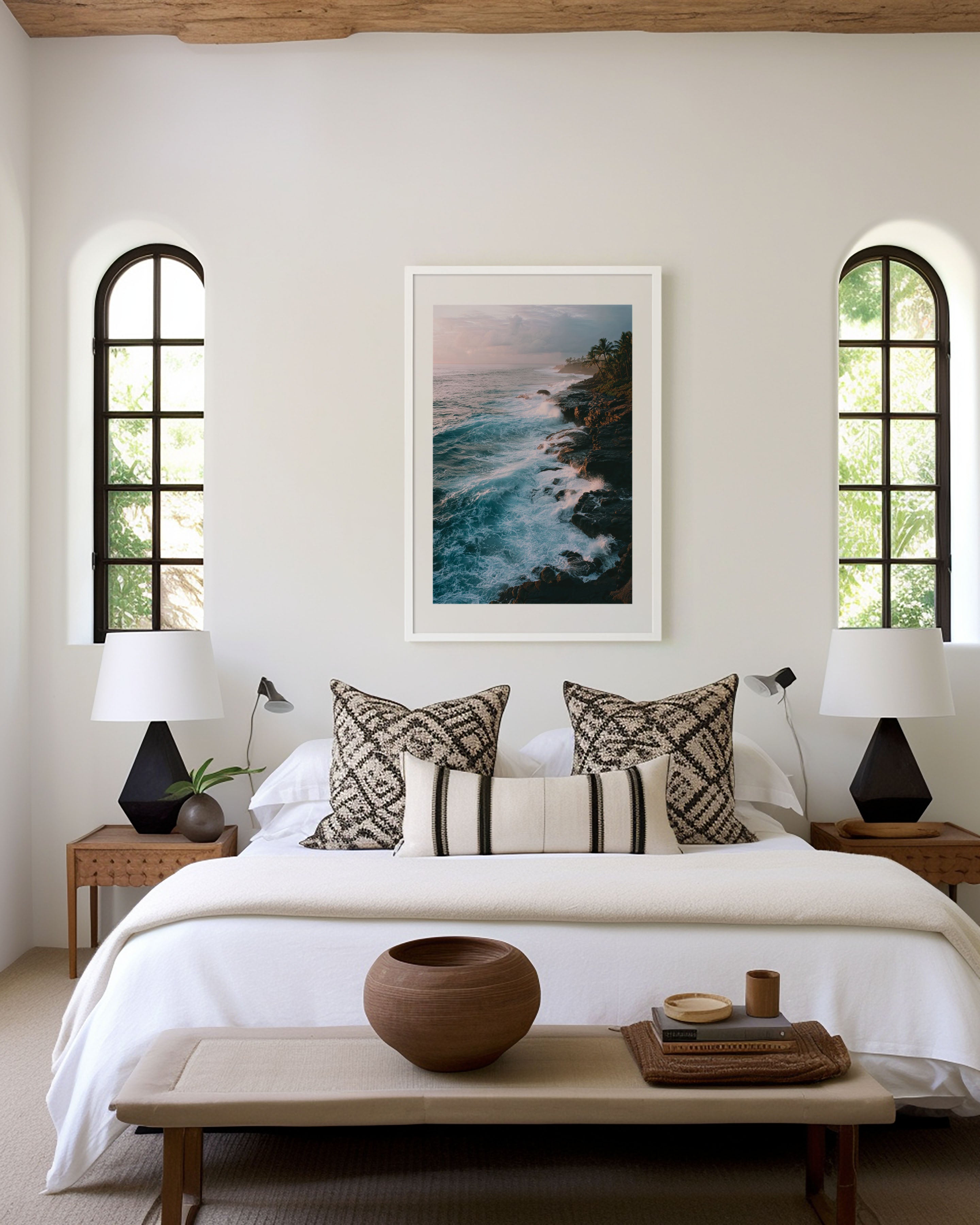 Hawaii Big Island Lava Coastline Crashing Waves Wall Art | Tropical Ocean Seascape Palm Tree Print | Hawaii Travel Photography