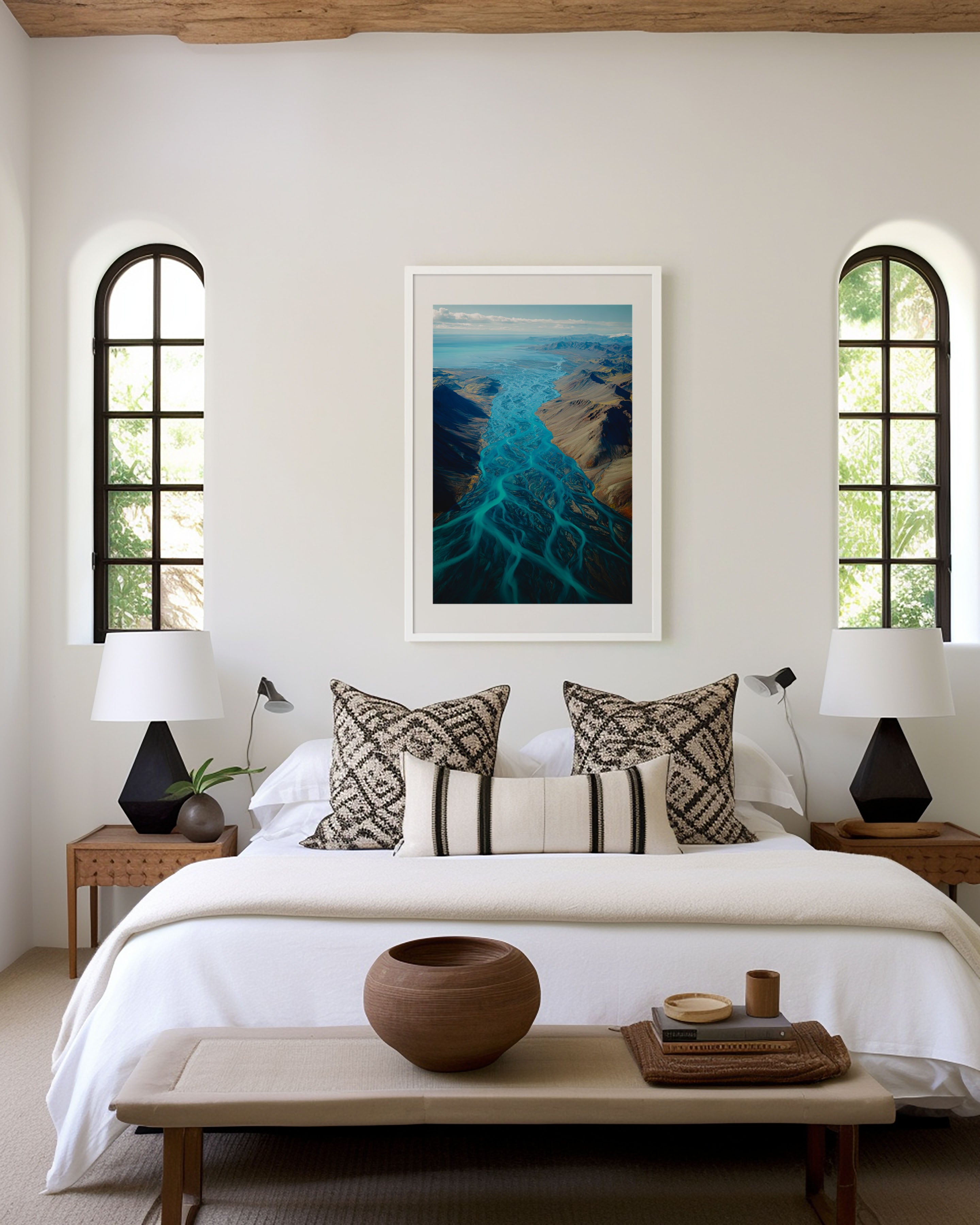 Iceland Glacial River Delta Aerial Wall Art | Turquoise Braided River Valley Ocean Print | Iceland Abstract Landscape Photography
