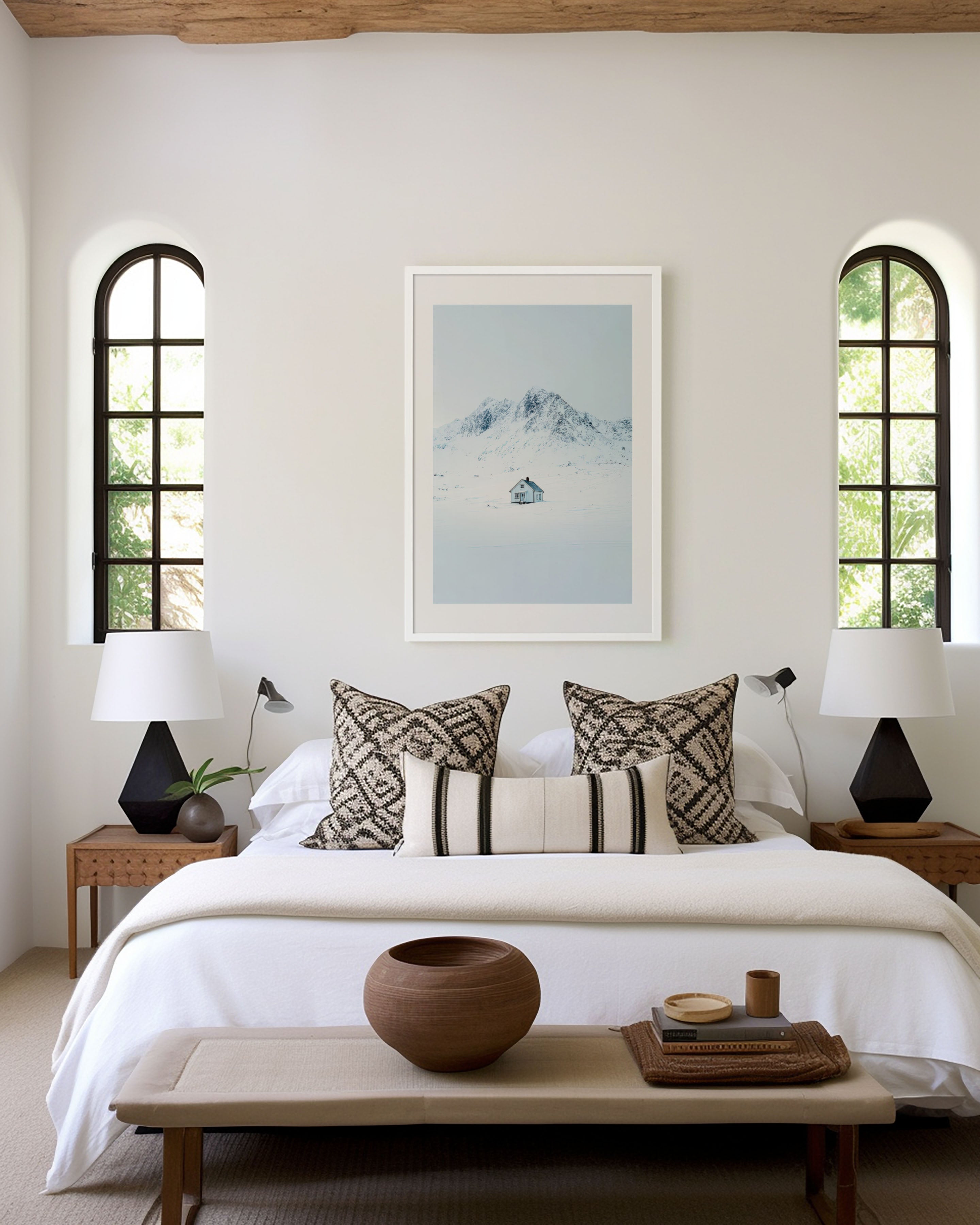 Lofoten Isolated Cabin Snow Print | Minimalist Norway Winter Wall Art | Arctic Wilderness Photography