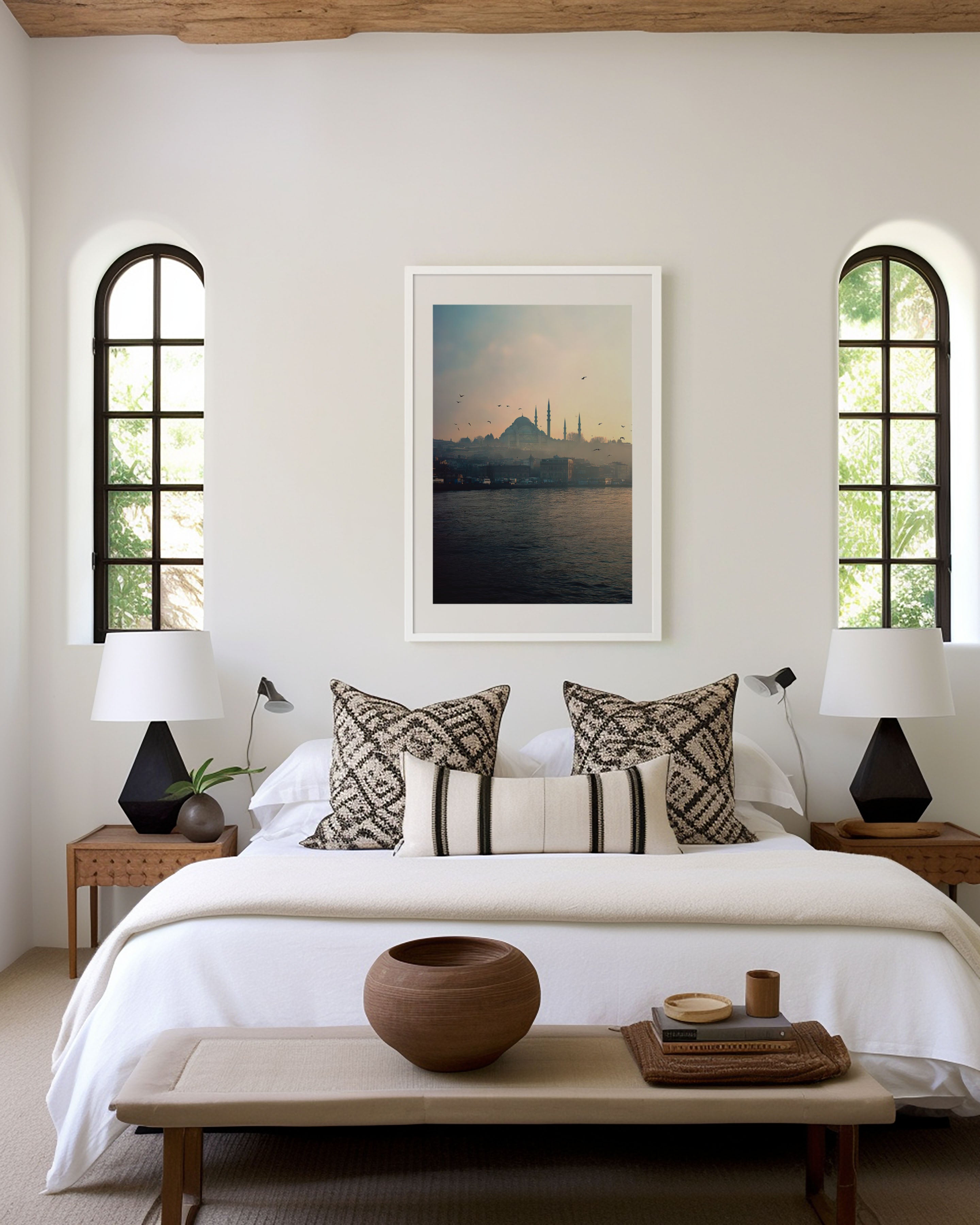 Istanbul Skyline Wall Art Print | Süleymaniye Mosque Bosphorus Photography | Turkey Cityscape Foggy Sunrise Poster | Islamic Architecture Travel Print | Moody Home Decor