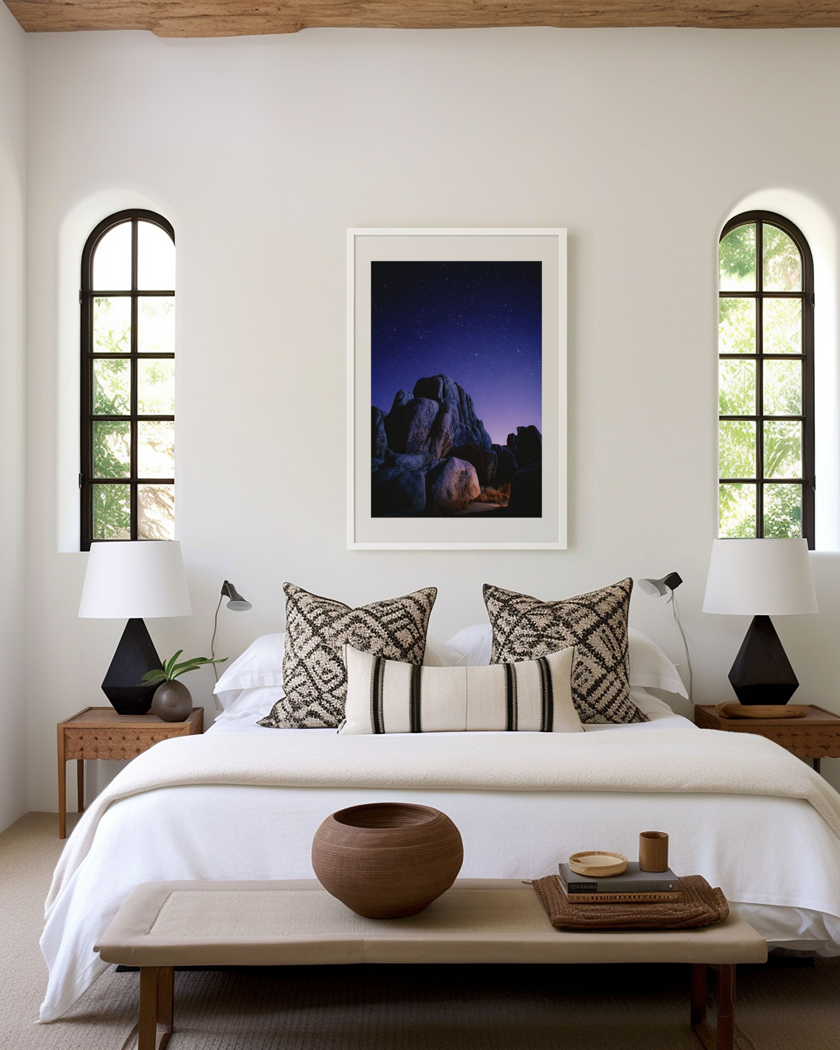 Joshua Tree Starry Night Wall Art Print | Desert Sky Canvas Decor