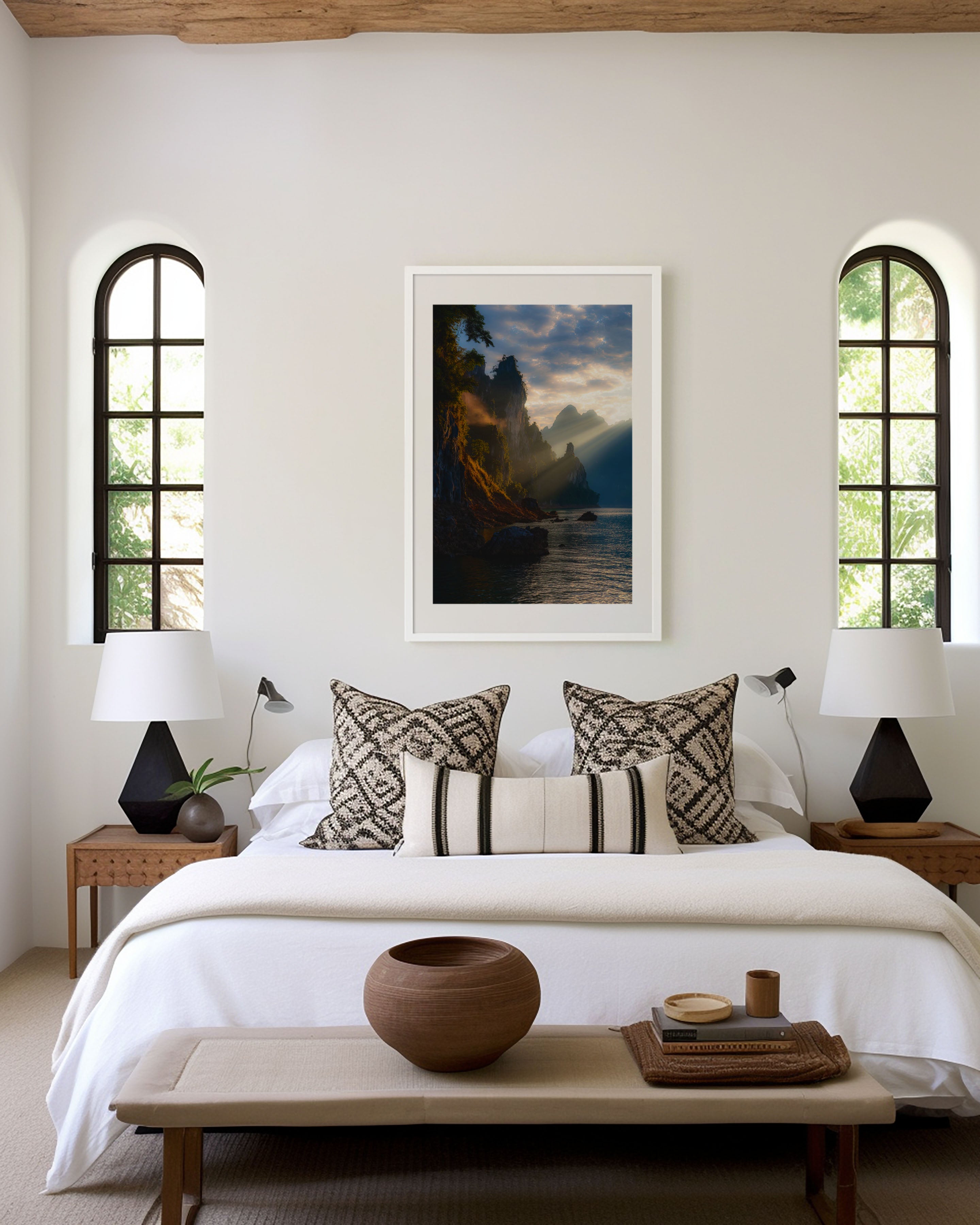 Khao Sok Lake Golden Light Limestone Cliffs Wall Art Print | Thailand Nature Photography Poster | Tropical Landscape Decor