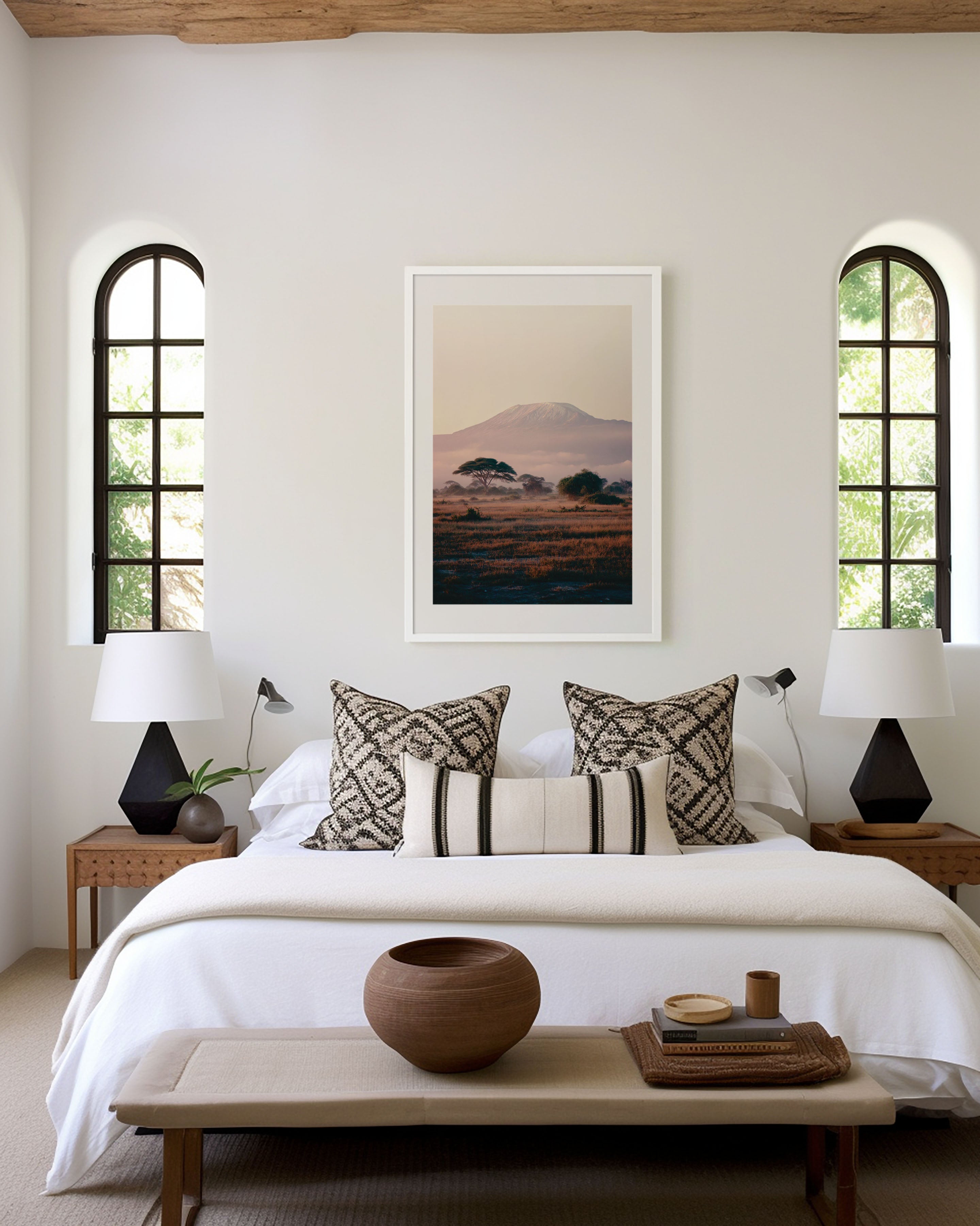 Kilimanjaro from Amboseli Wall Art Print | Kenya Safari Acacia Tree Savanna Dawn Photography | Africa Travel Poster | Neutral Boho Home Decor