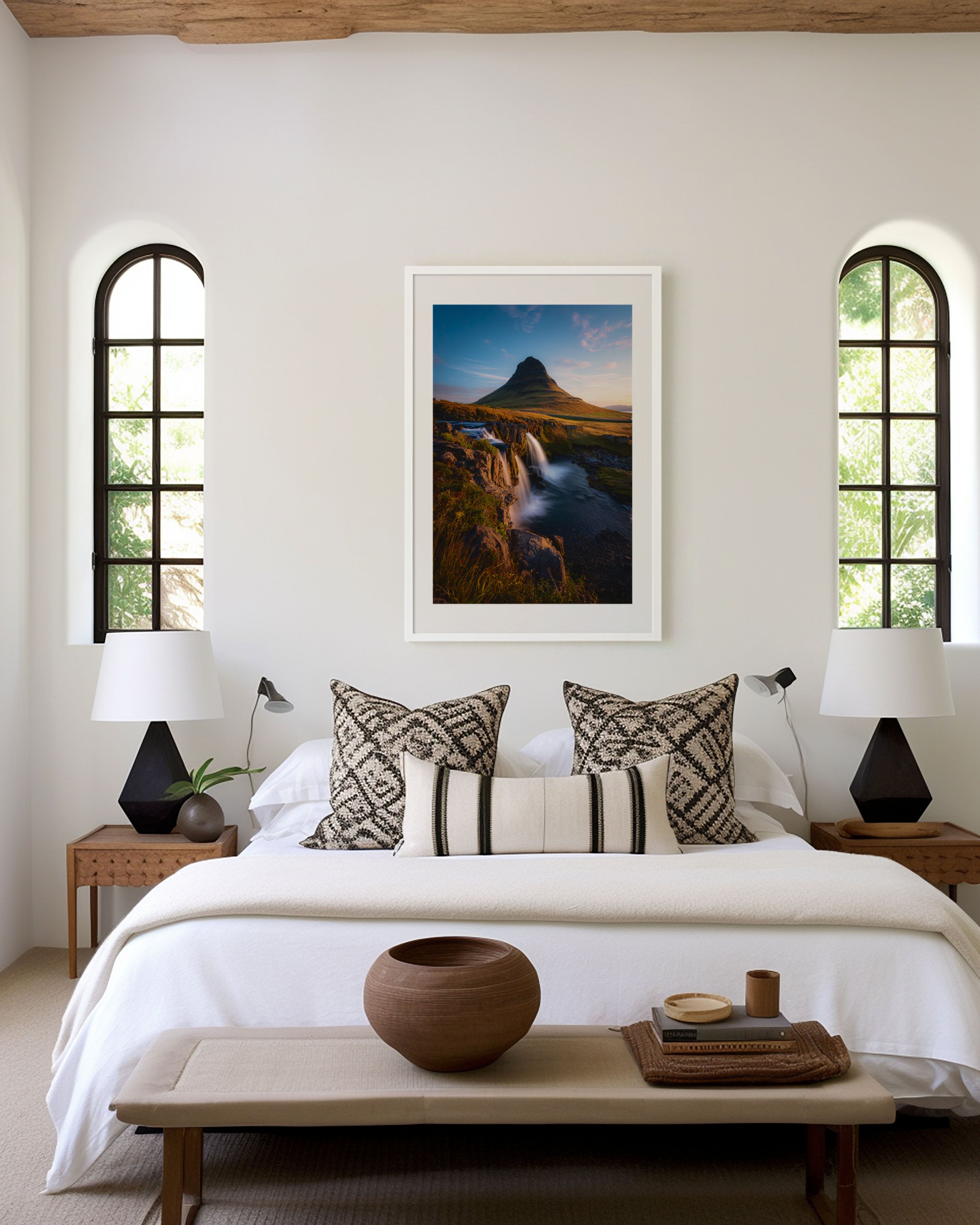 Kirkjufell Golden Hour Waterfall Wall Art Print | Iceland Snæfellsnes Photography | Kirkjufellfoss Sunset Landscape Poster