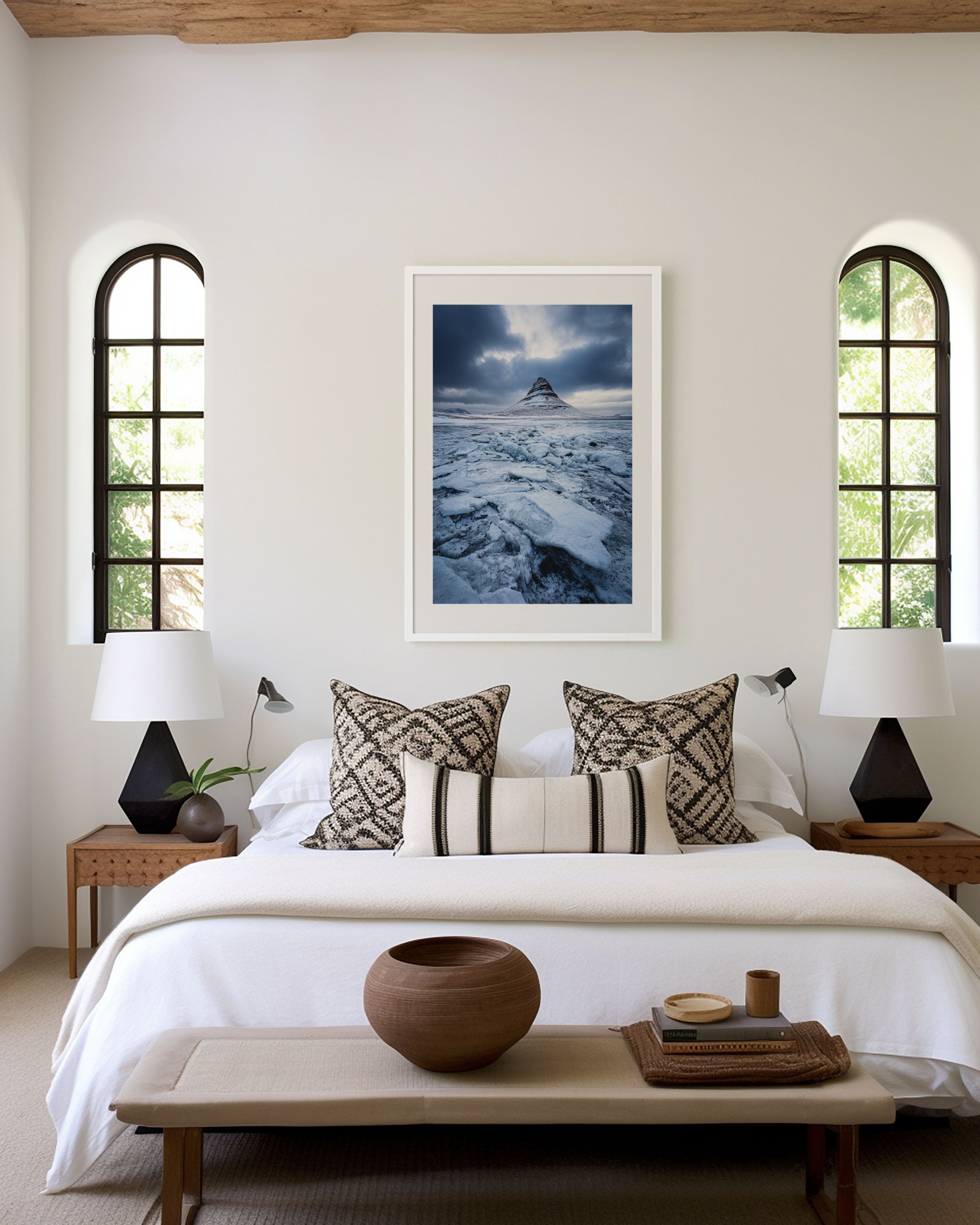 Kirkjufell Winter Broken Ice Wall Art Print | Iceland Snow Mountain Photography | Arctic Frozen Landscape Moody Poster