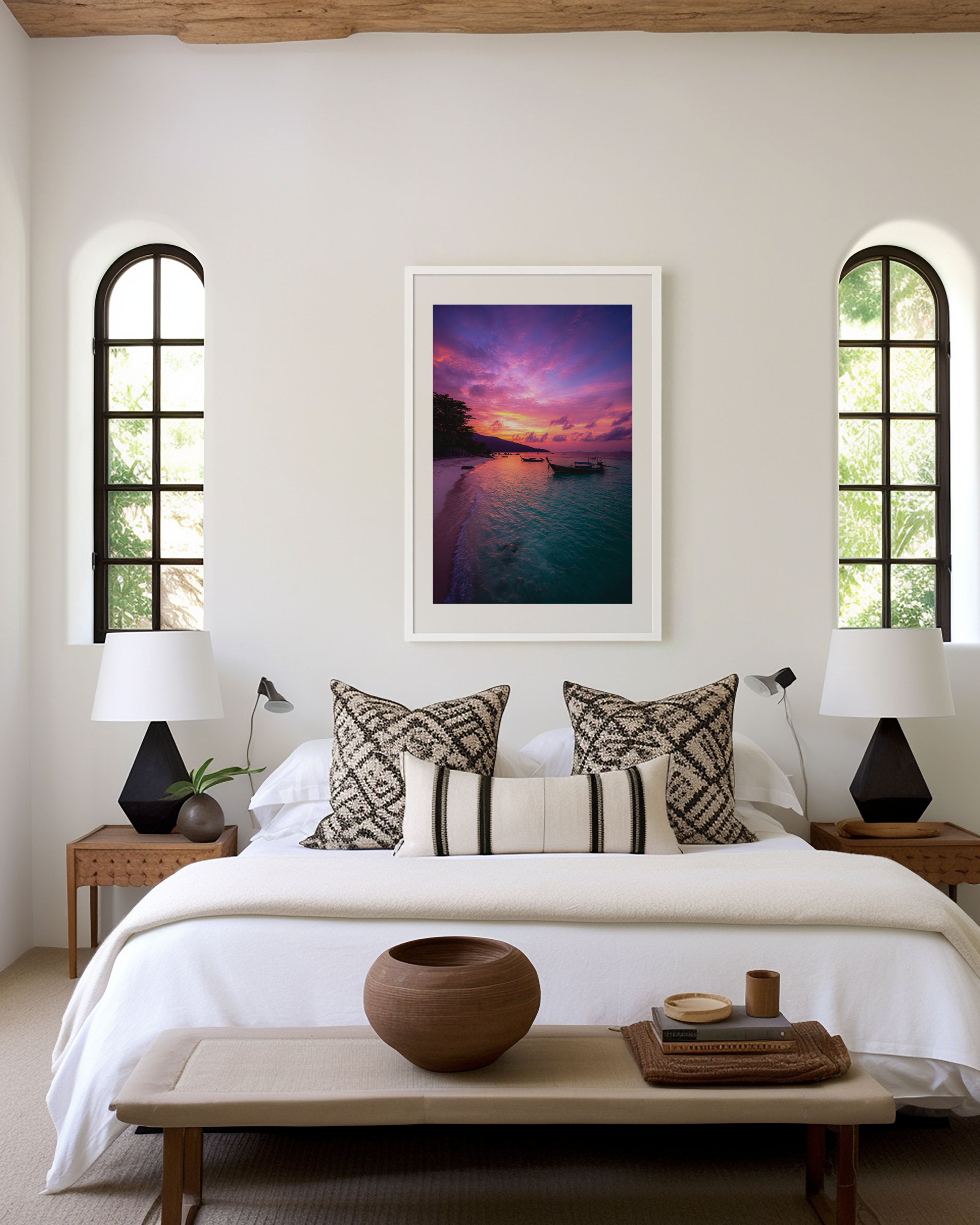 Koh Lipe Longtail Boat Purple Sunset Beach Wall Art Print | Thailand Island Photography Poster | Tropical Coastal Decor