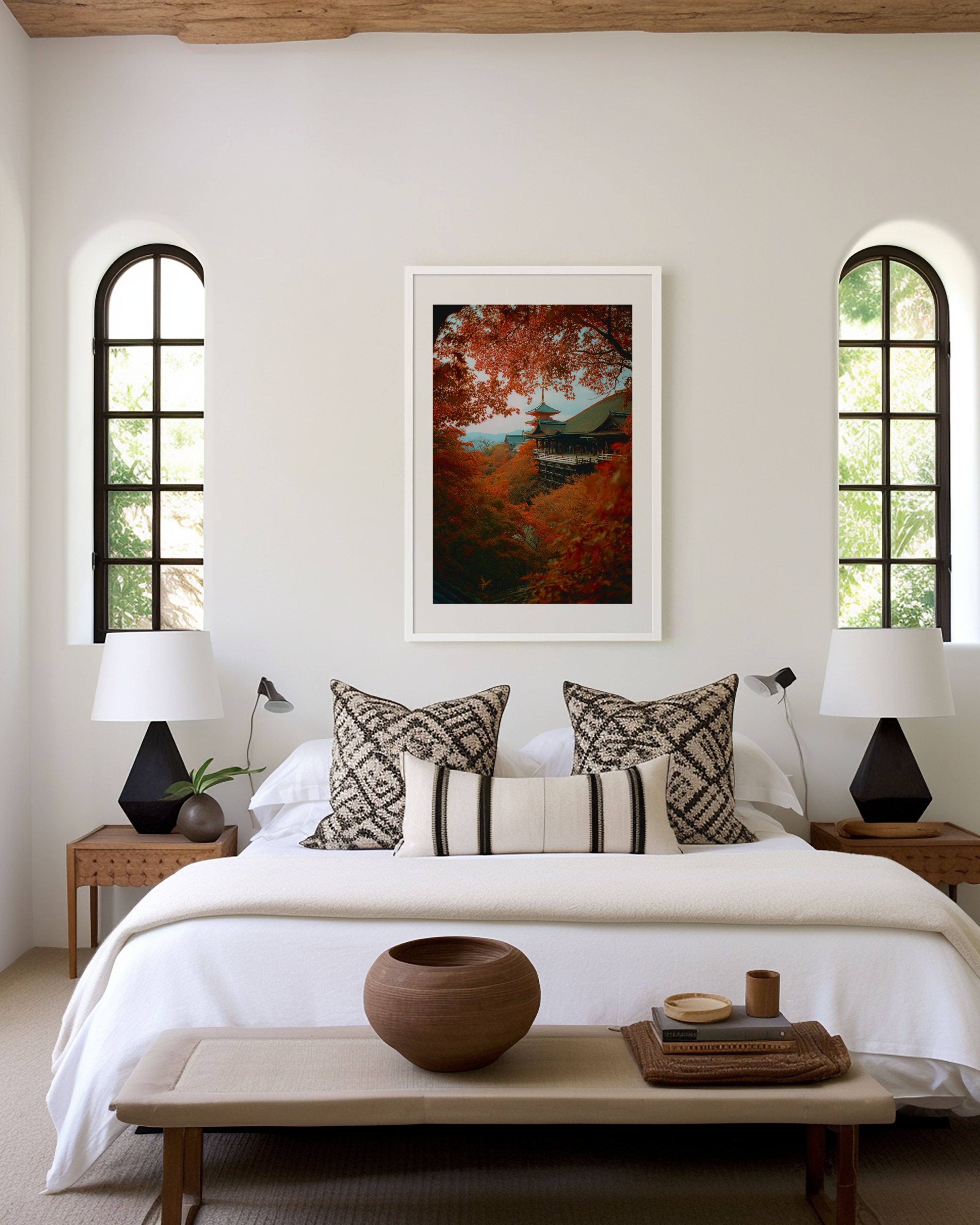 Kyoto Autumn Temple Wall Art Print | Japan Fall Landscape Canvas
