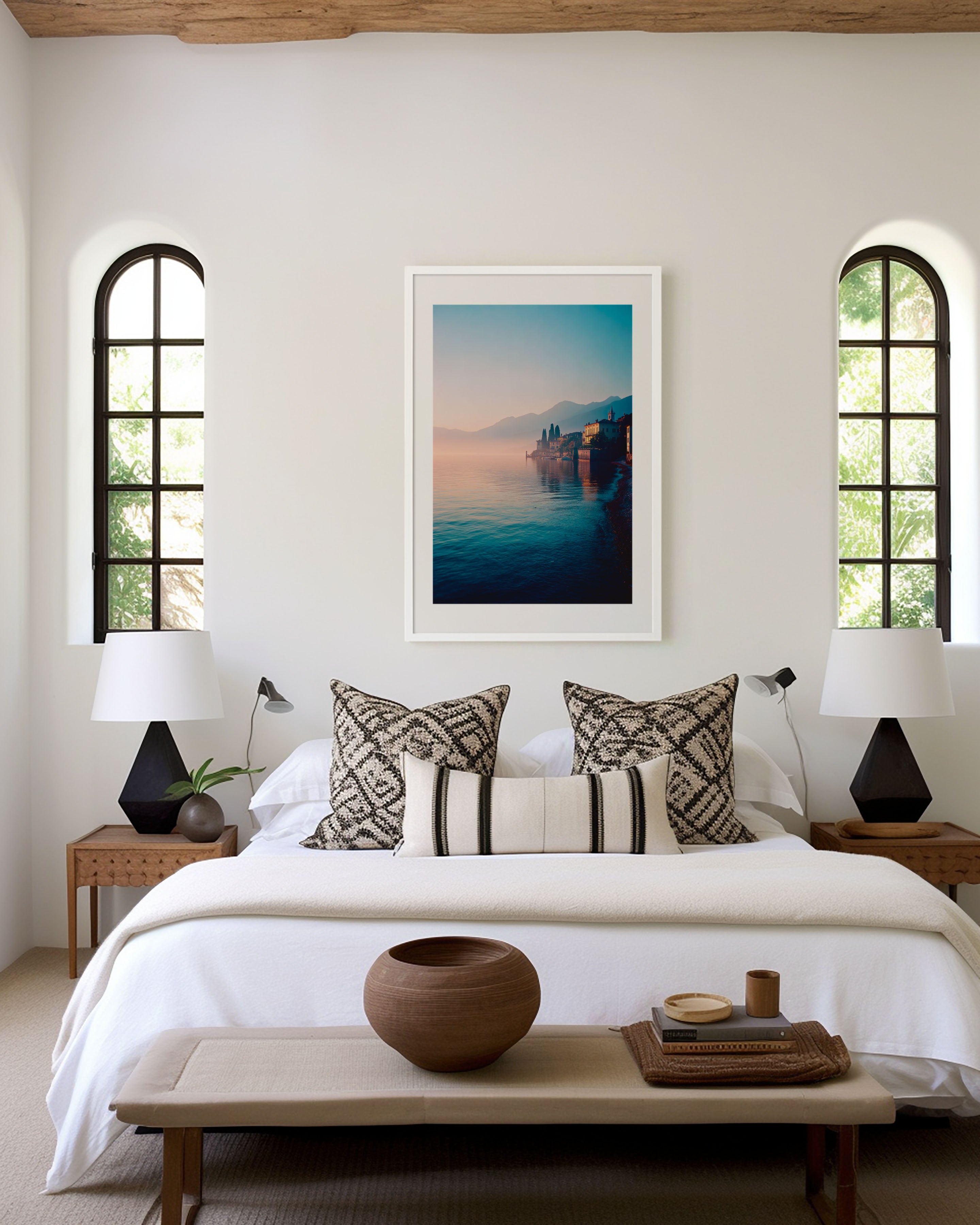 Lake Como Sunset Wall Art Print | Varenna Italy Coastal Canvas Decor