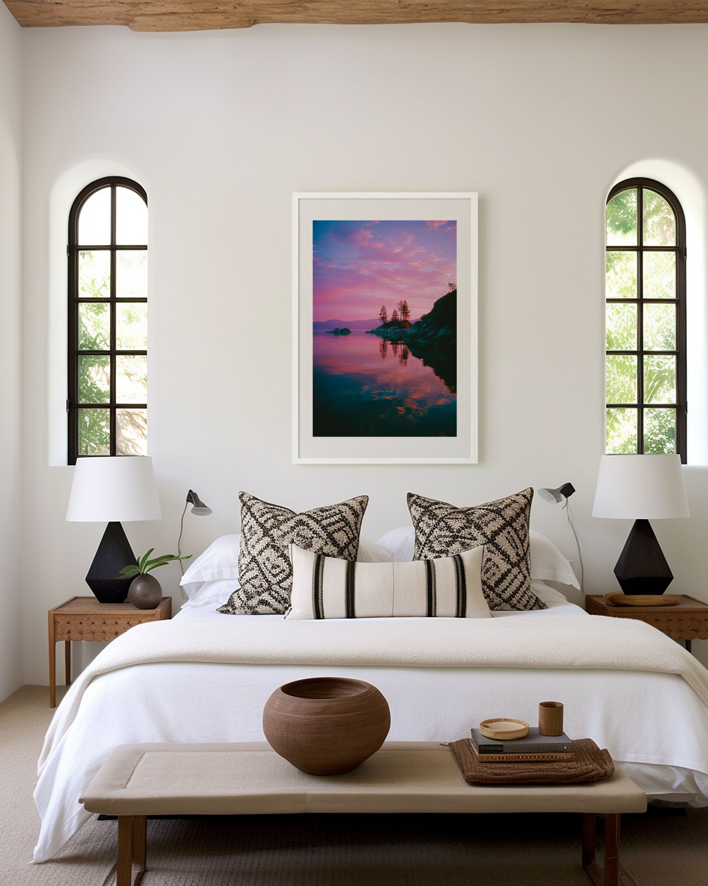Lake Tahoe Sunset Wall Art Print | Emerald Bay Pink Sky Canvas