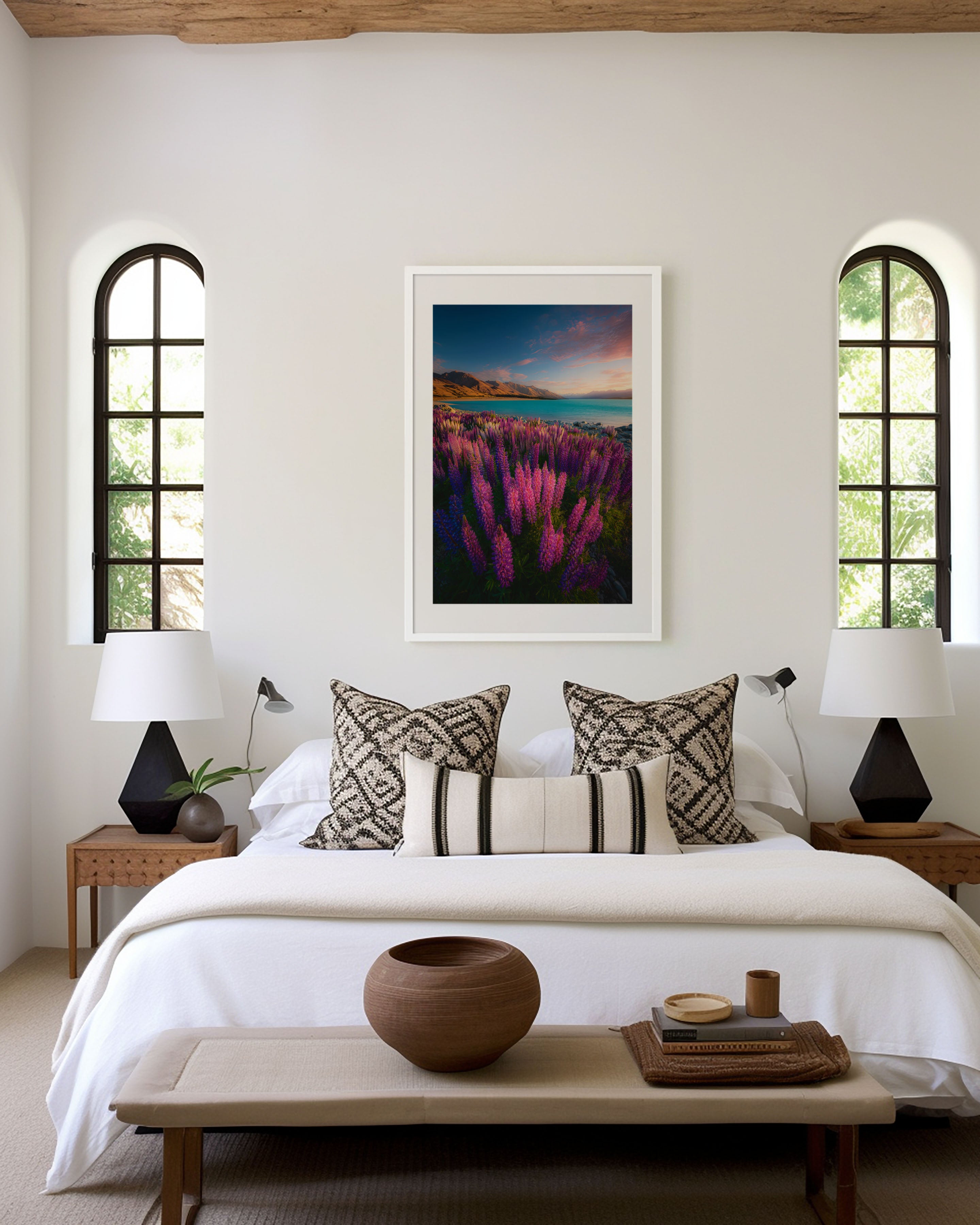 Lake Tekapo Lupins Wall Art – New Zealand Floral Landscape Print