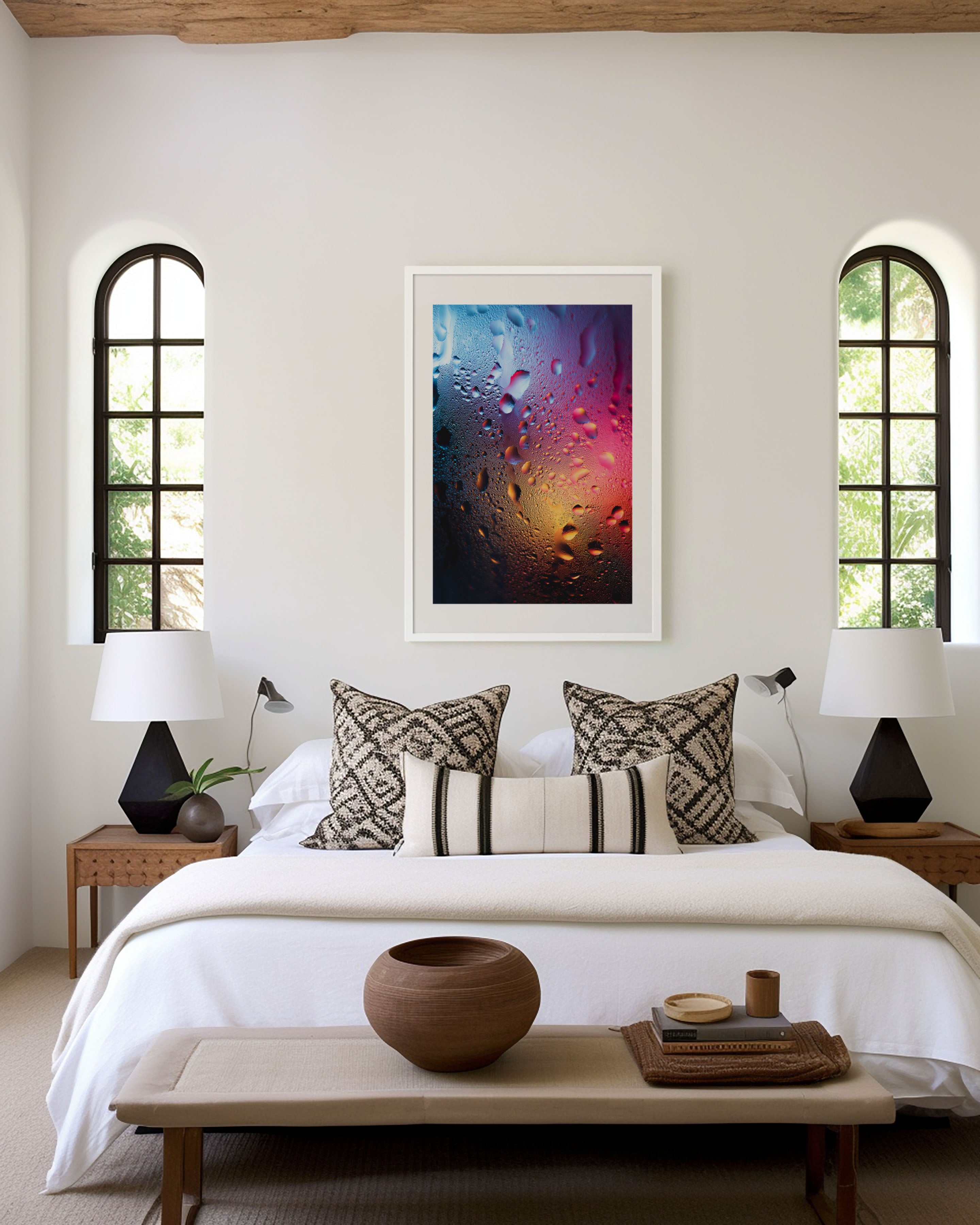 Liquid Light Symphony Abstract Water Droplets Wall Art Print | Macro Photography Poster | Modern Colourful Abstract Decor