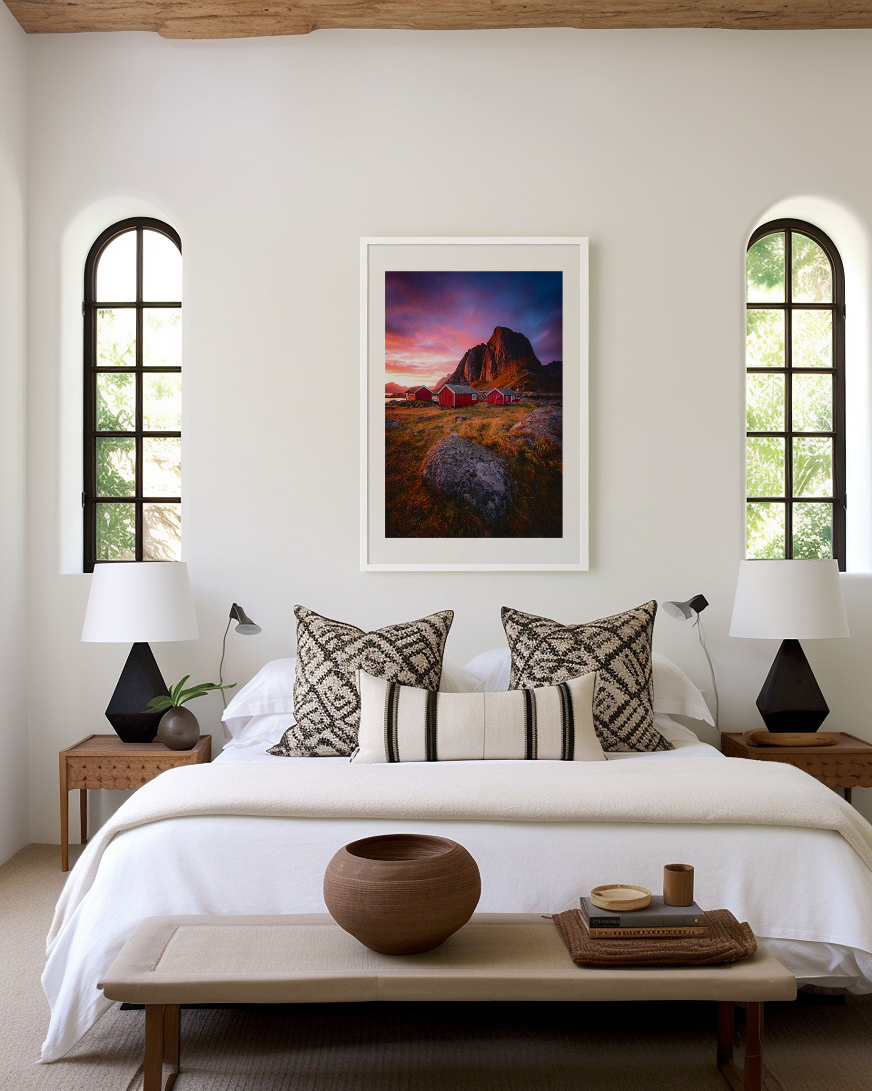 Lofoten Fishing Huts Sunset Wall Art Print | Norway Arctic Landscape Photography Poster | Scandinavian Nordic Nature Decor
