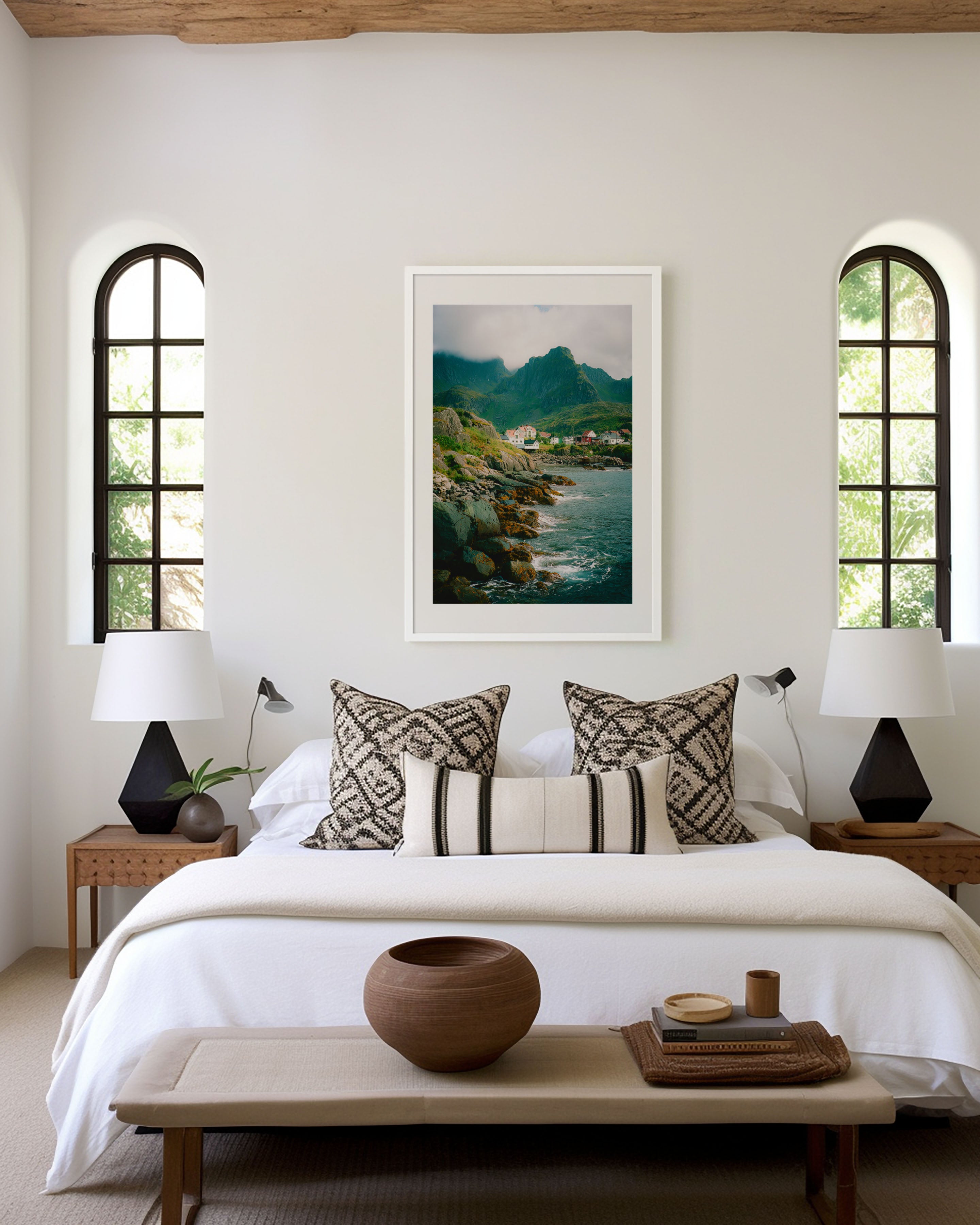 Lofoten Islands Fishing Village Wall Art Print | Norway Arctic Coastal Photography | Norwegian Sea Mountain Landscape Poster | Scandinavian Nature Travel Print | Nordic Home Decor