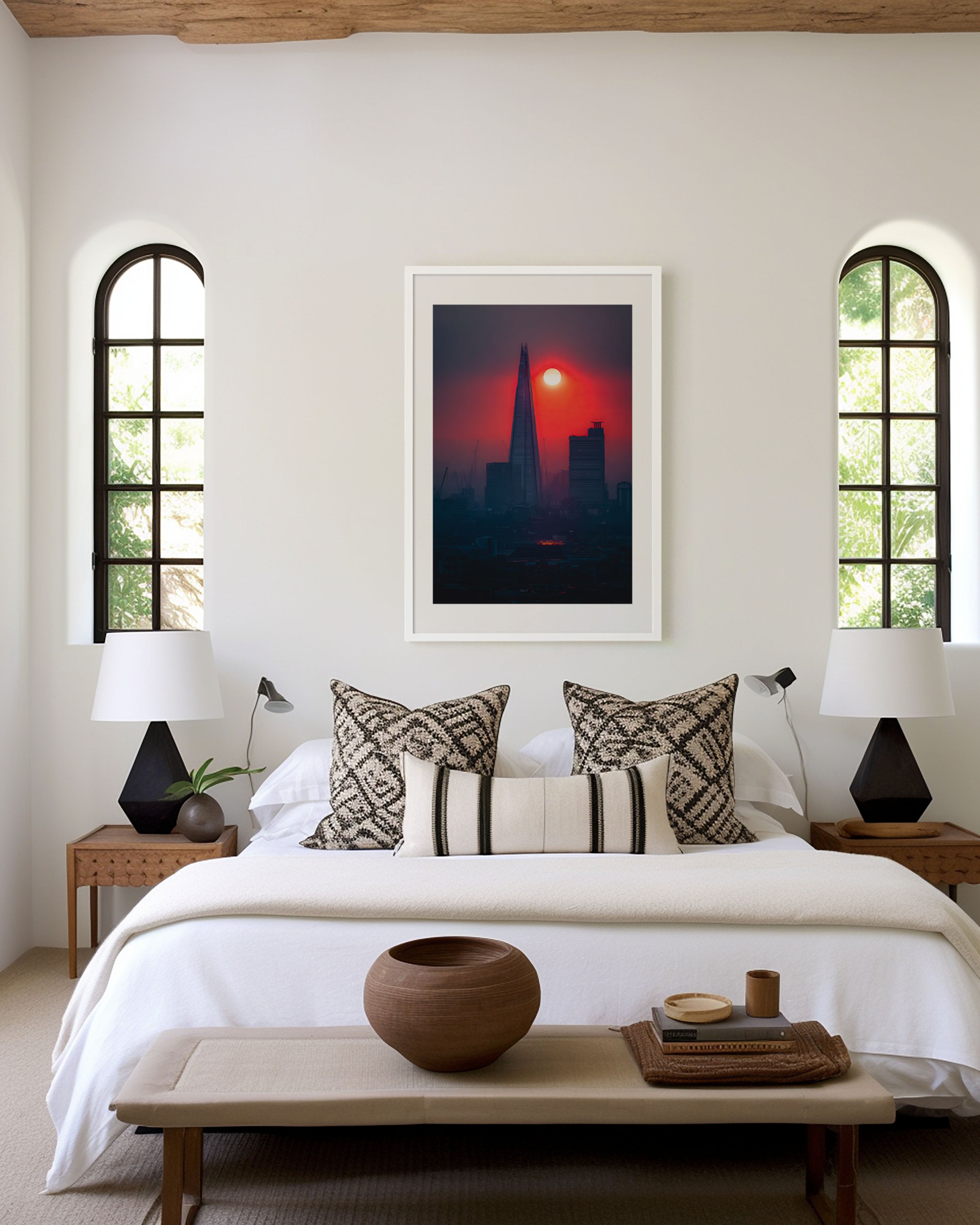 London The Shard Sunset Wall Art | London Skyline Blood Moon UK Print | Travel Photography Poster