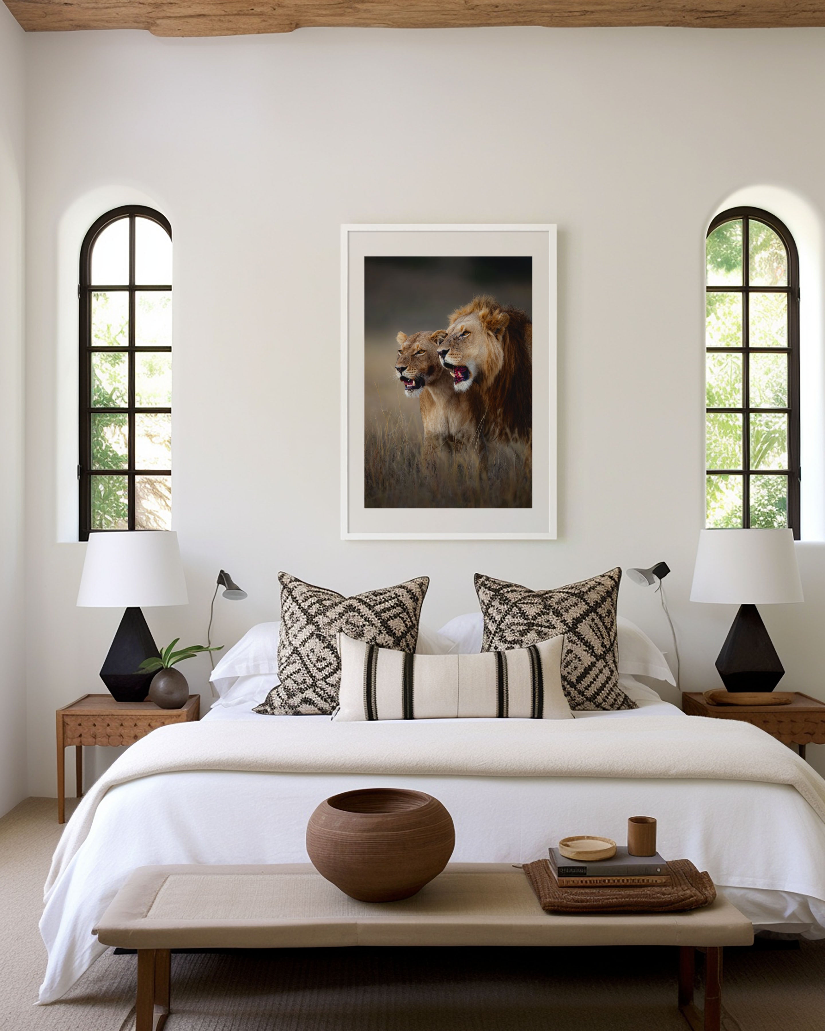 Majestic Lion Pair Wall Art – African Safari Canvas Print, Powerful Wildlife Decor