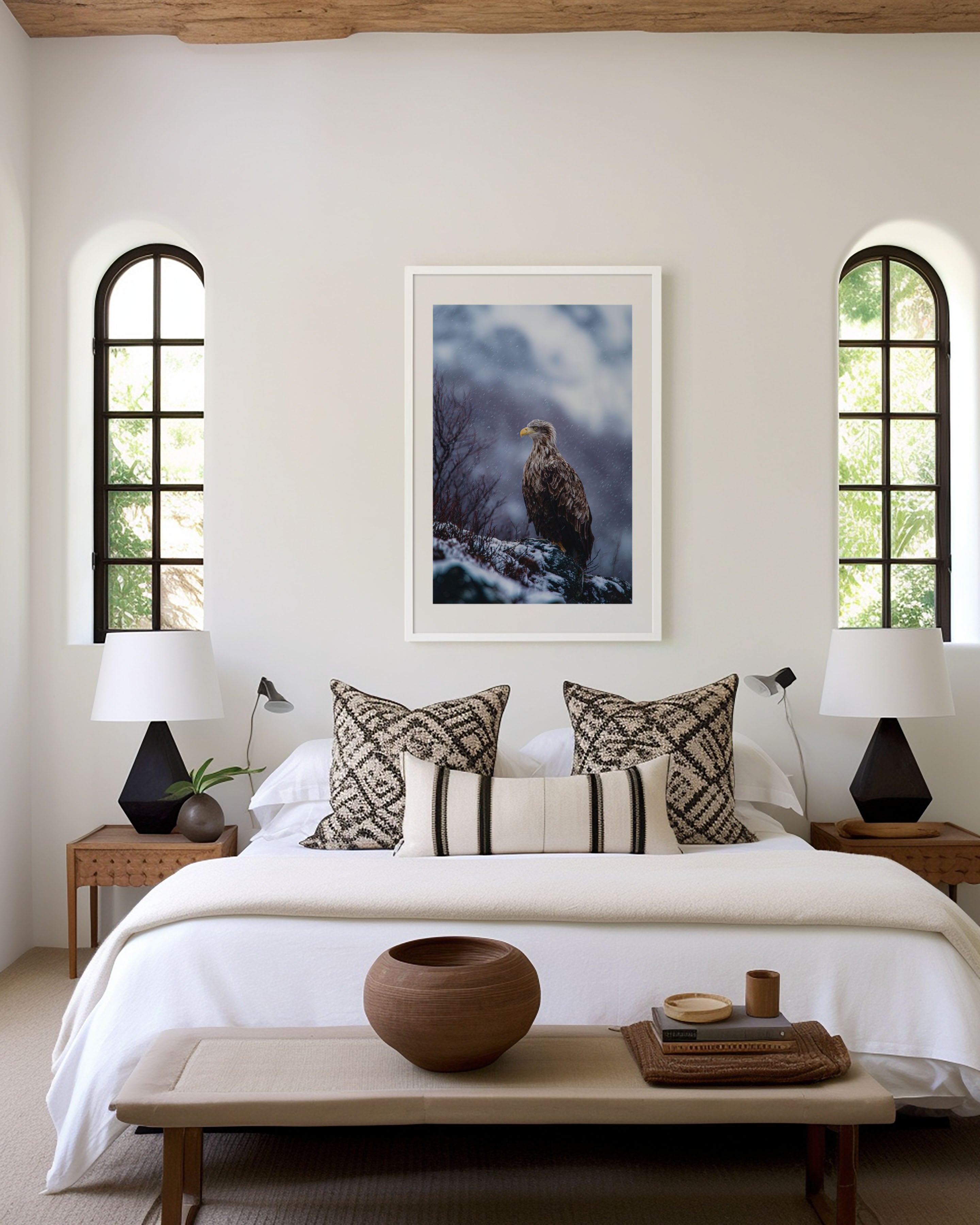 Majestic Sea Eagle Wall Art – Winter Wildlife Canvas Print, Snow Mountain Nature Decor