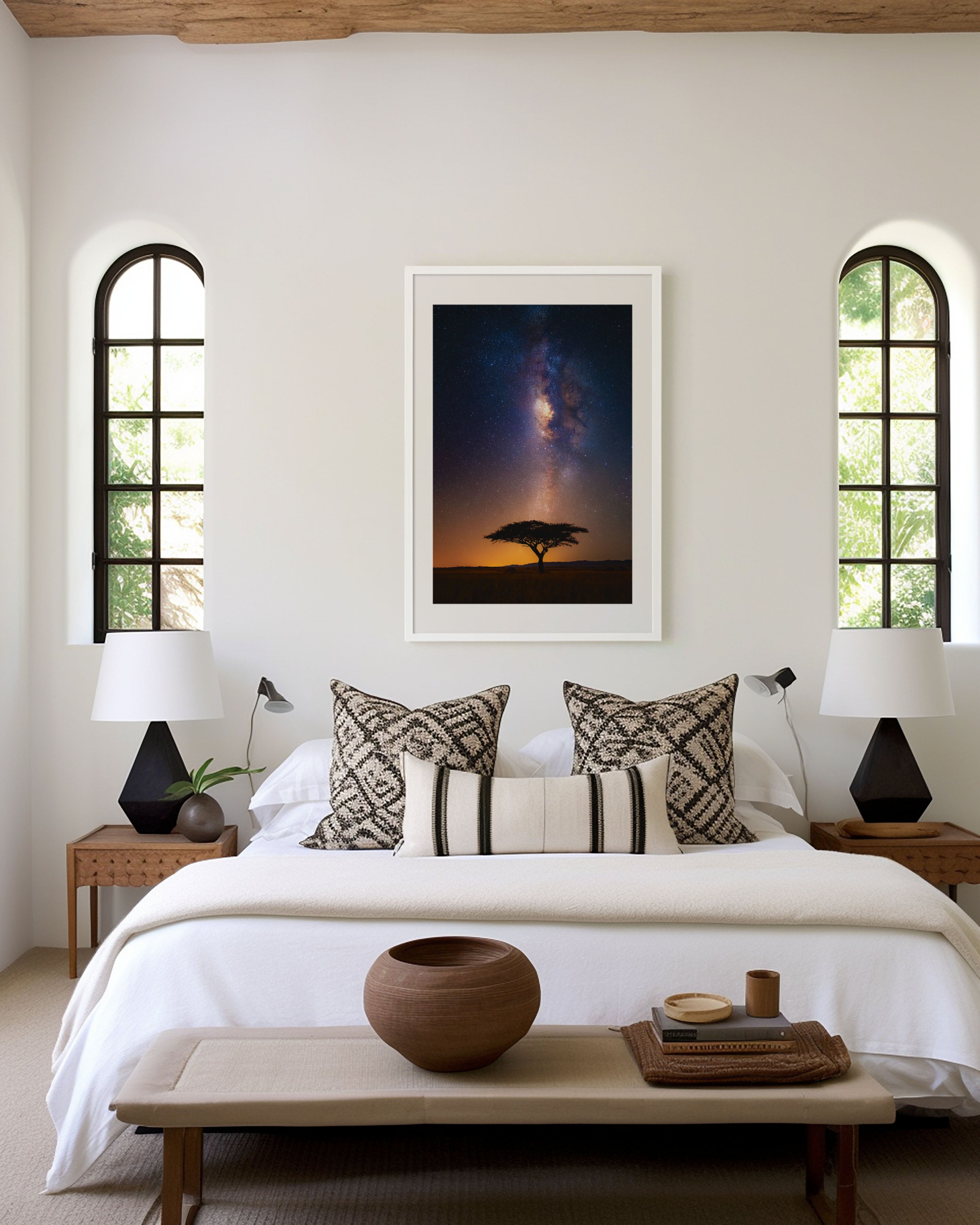 Milky Way Tree Wall Art Print | African Savanna Night Sky Canvas Decor