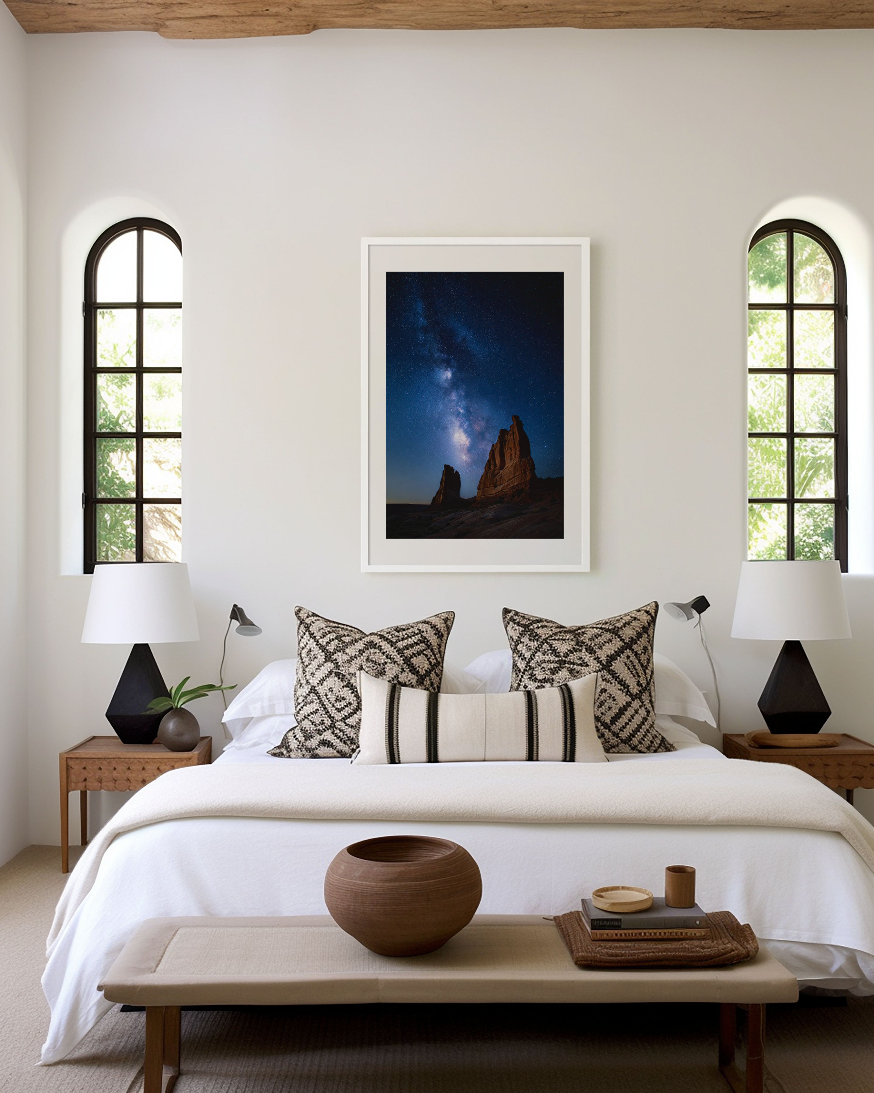 Milky Way Desert Rock Wall Art Print | Monument Valley Night Sky Canvas