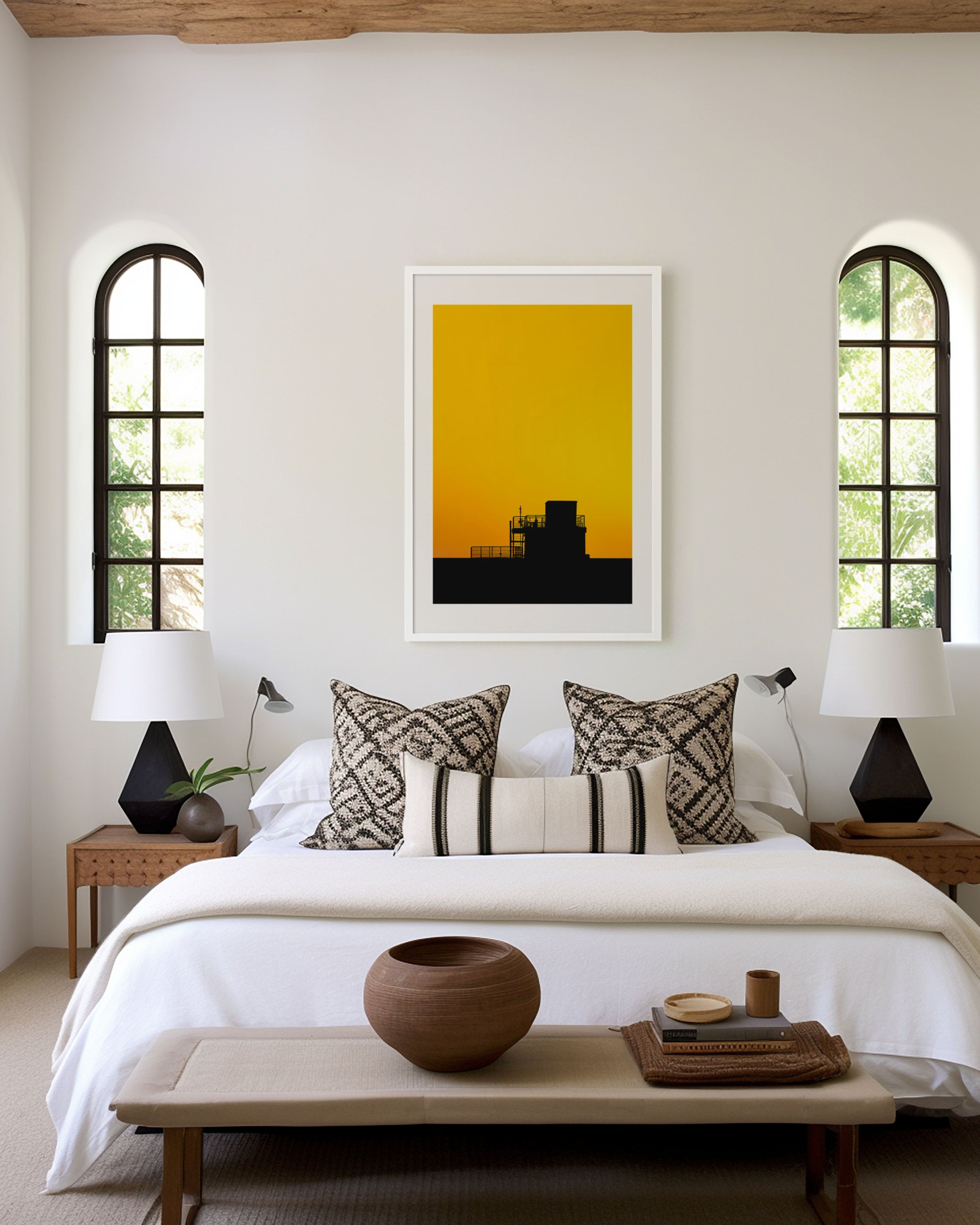 Golden Sunset Silhouette | Minimalist Industrial Wall Art Print