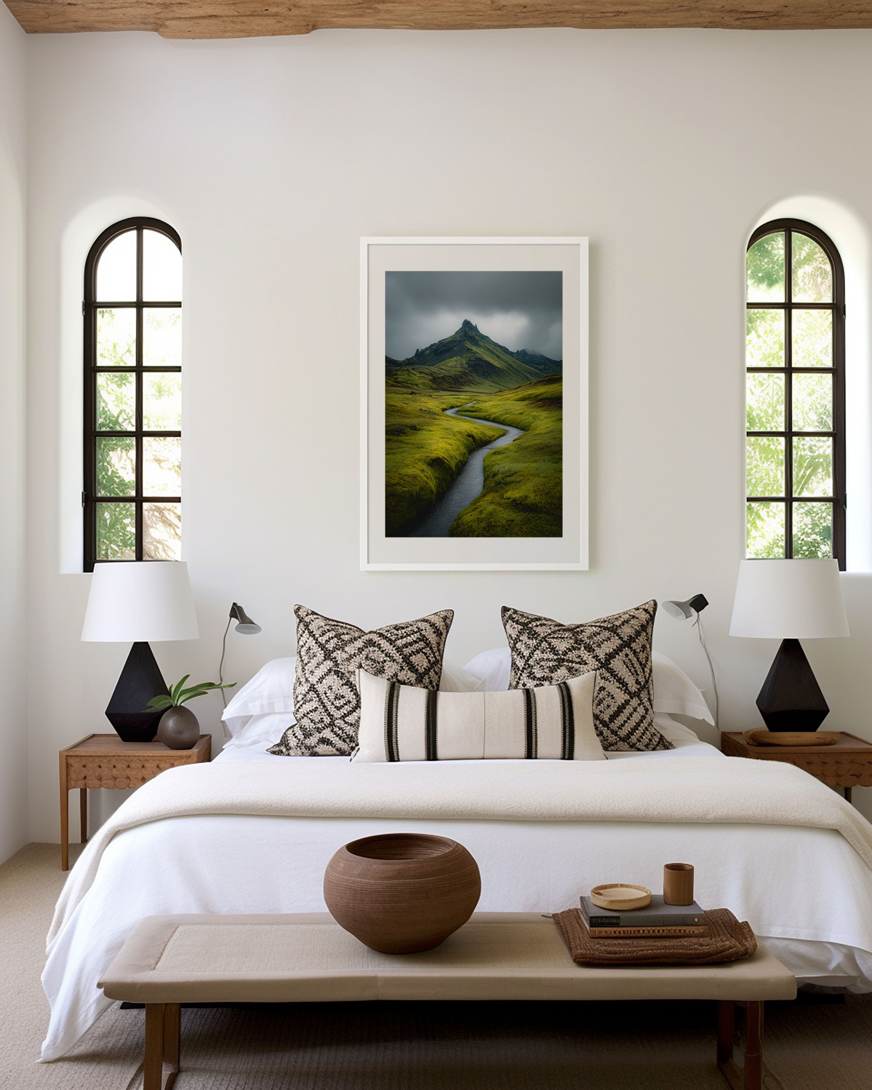 Iceland Mossy River Valley Print | Green Highland Stream Wall Art | Volcanic Mountain Photography