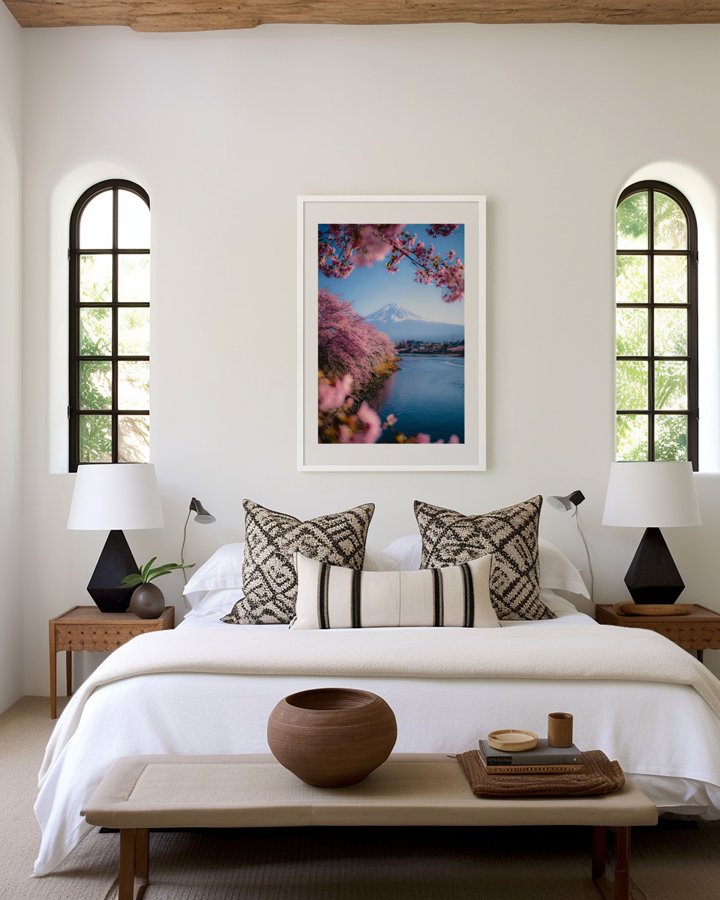 Mount Fuji Cherry Blossom Sakura River Wall Art Print | Japan Spring Landscape Photography Poster | Japanese Nature Decor