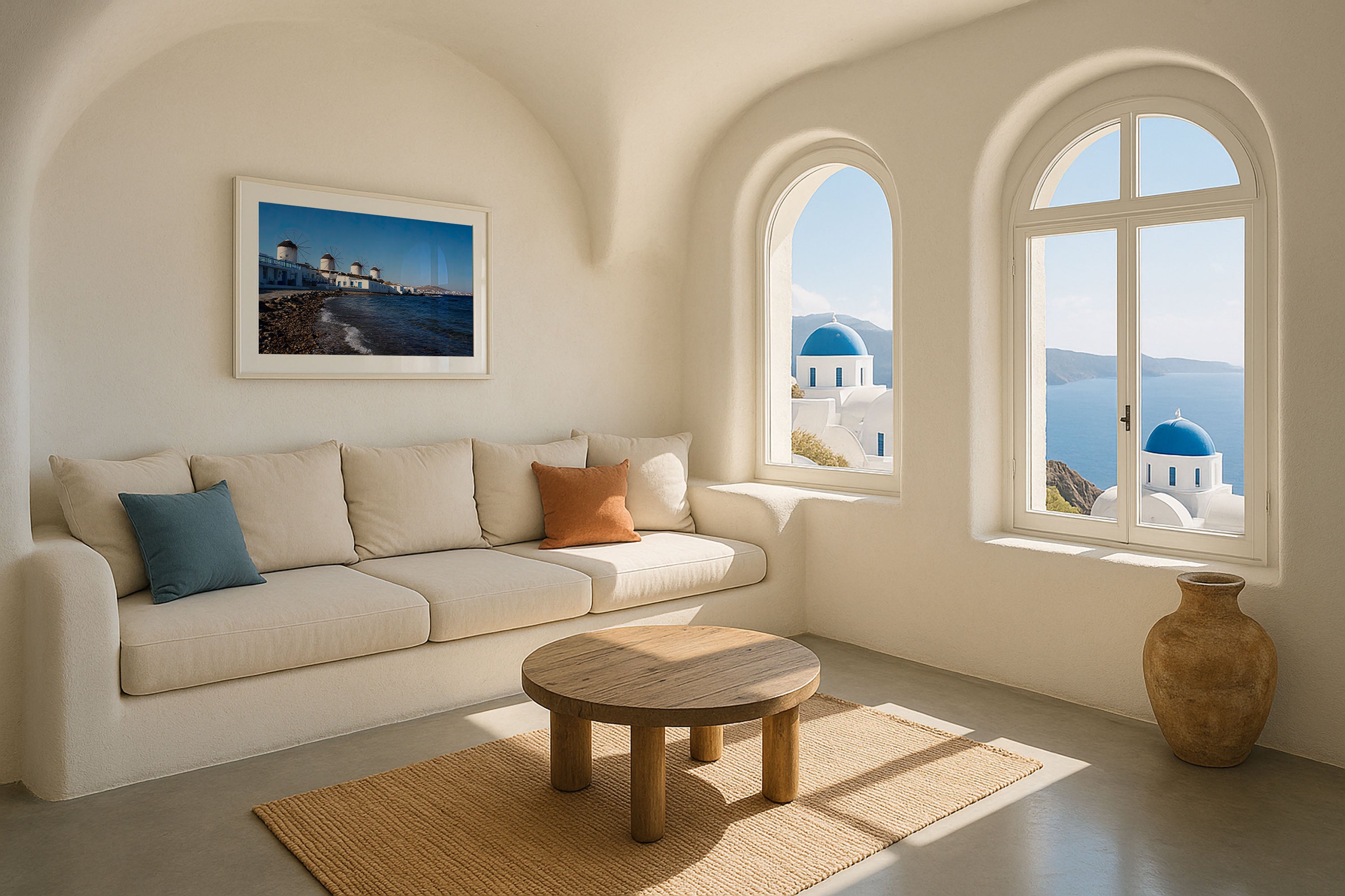 Mykonos Windmills Print – Greek Island Coastal Wall Art