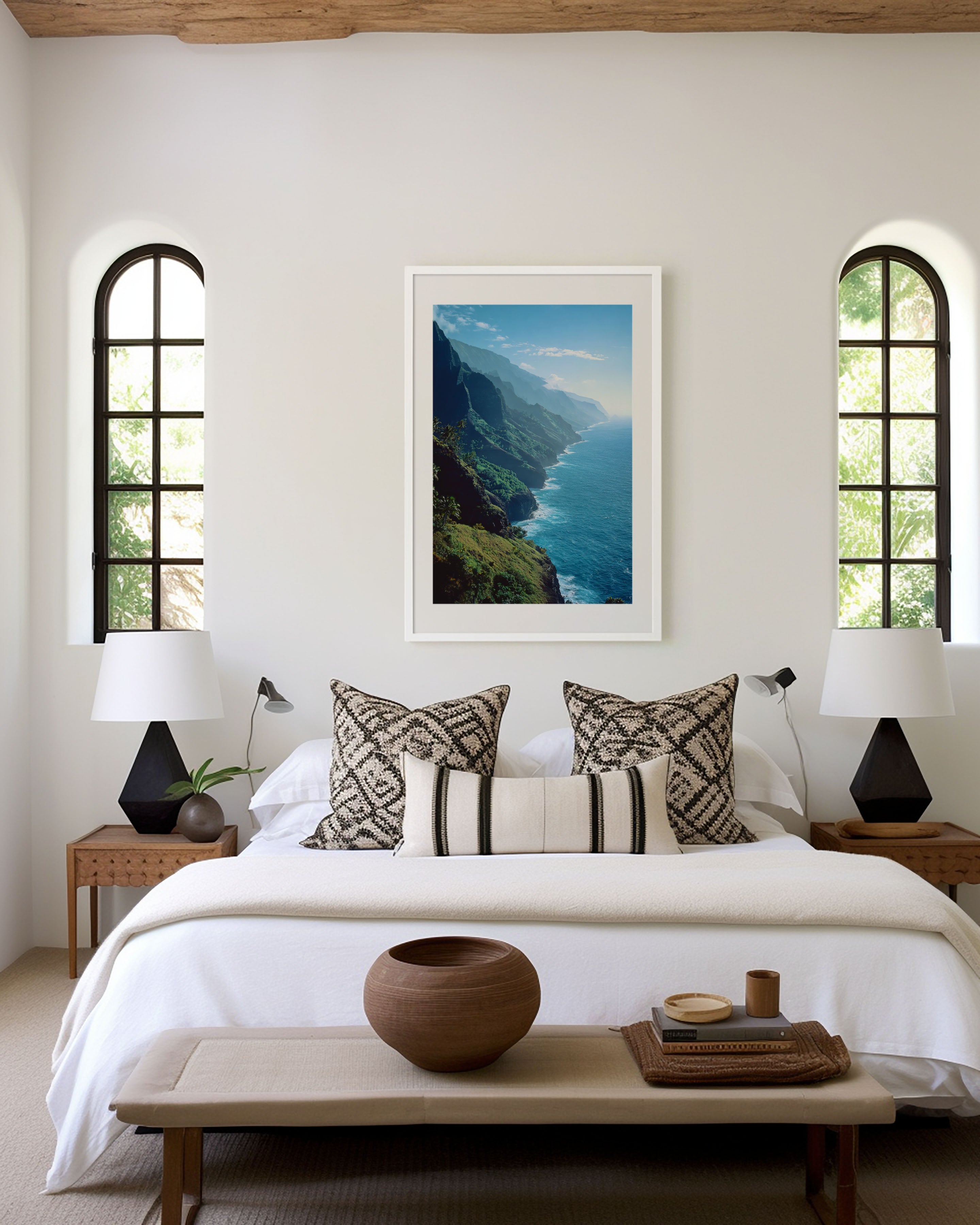 Nā Pali Coast Aerial Wall Art Print | Kauai Hawaii Lush Cliffs Photography | Pacific Ocean Ridgeline Landscape Poster | Hawaiian Nature Print | Tropical Home Decor