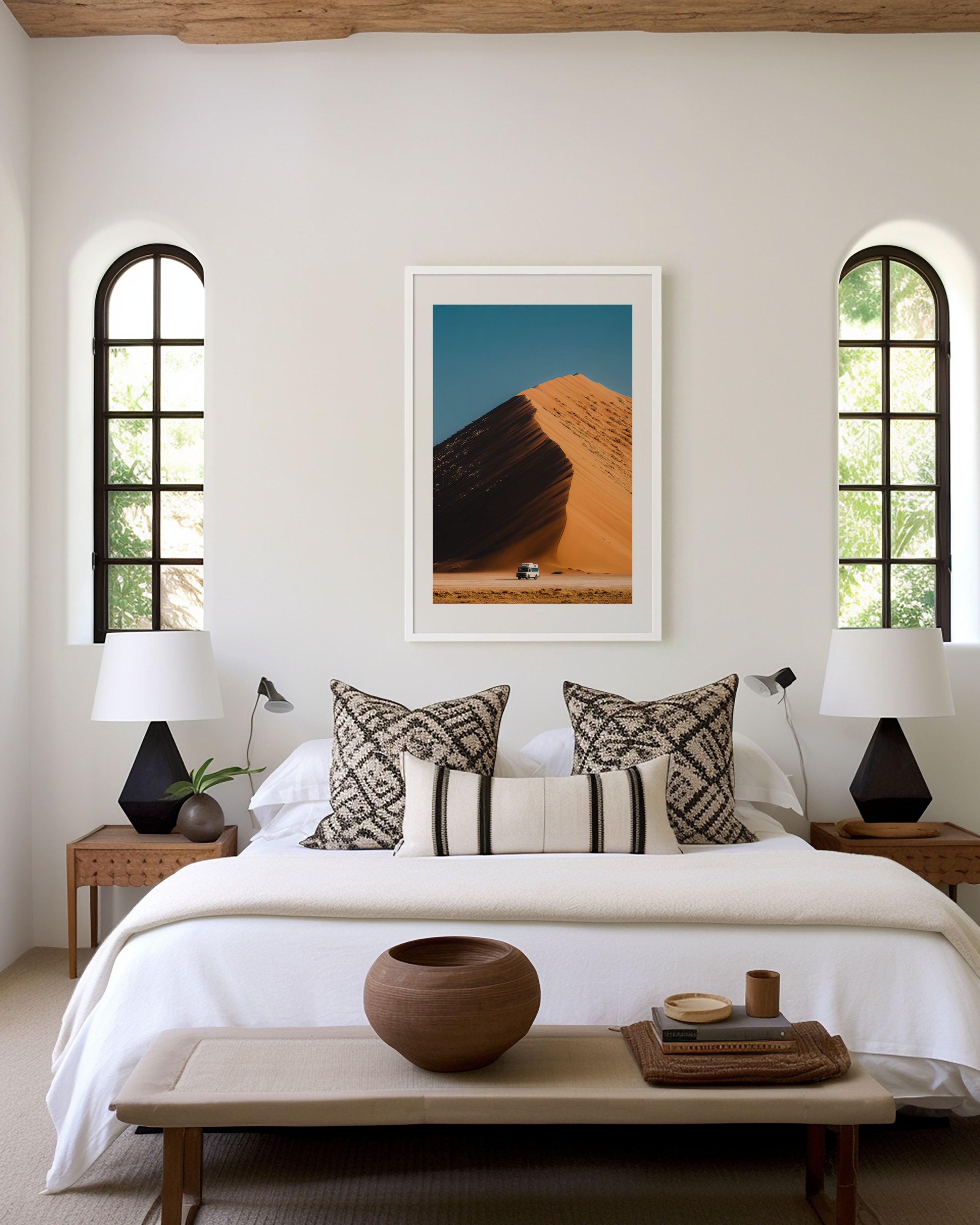 Namibia Sand Dune Van Wall Art Print | Sossusvlei Desert Road Trip Photography | Africa Adventure Campervan Poster