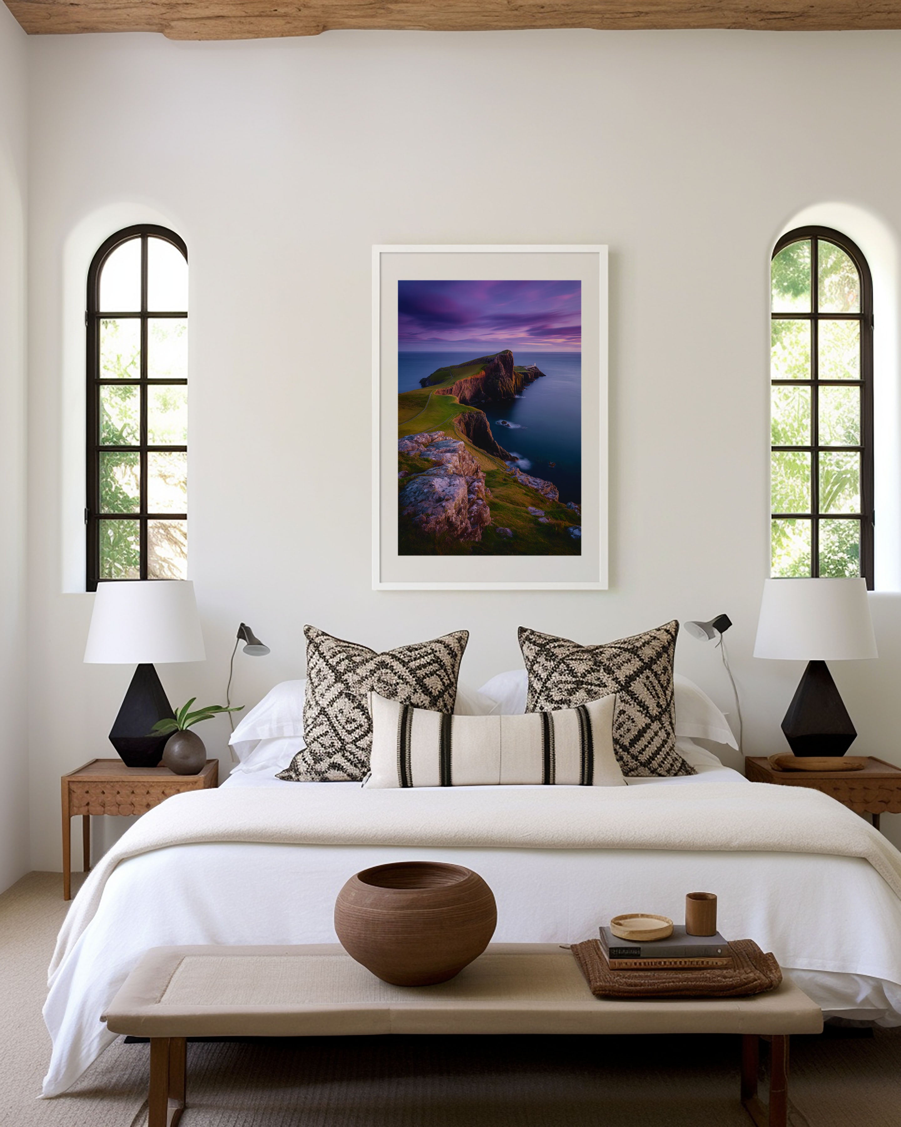Neist Point Lighthouse Isle of Skye Wall Art Print | Scotland Coastal Sunset Photography | Purple Sky Clifftop Poster