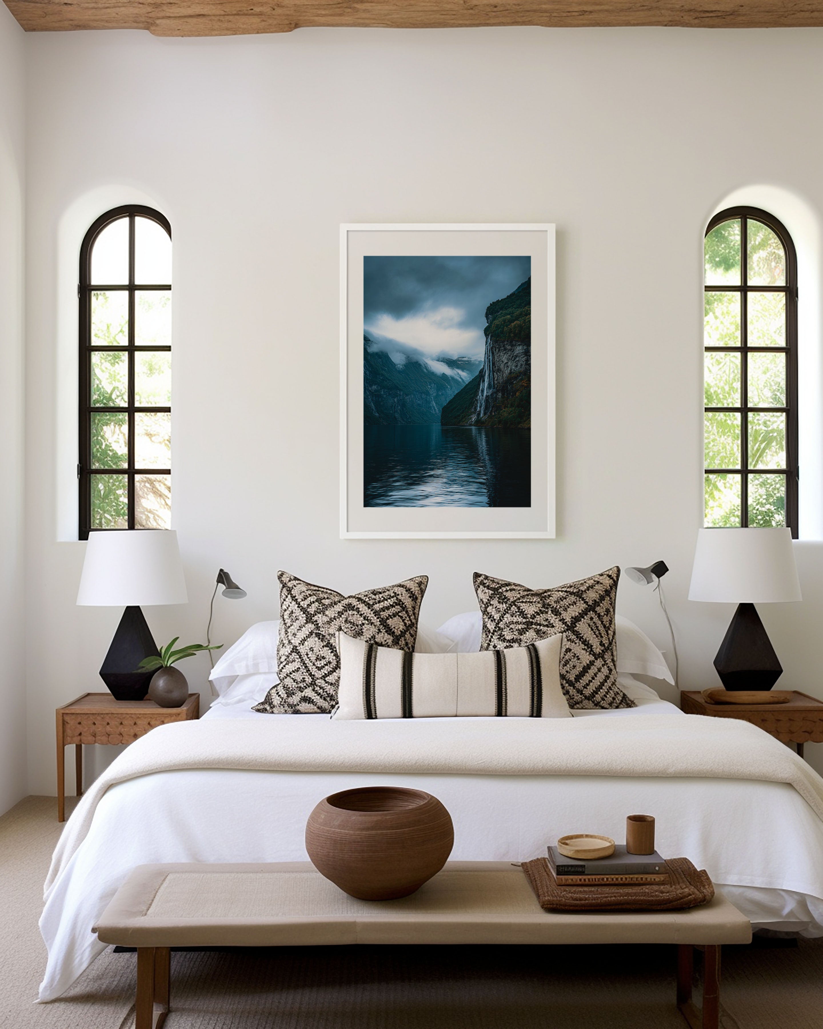 Norway Geirangerfjord Seven Sisters Waterfall Wall Art Print | Moody Fjord Photography | Scandinavian Nature Home Decor