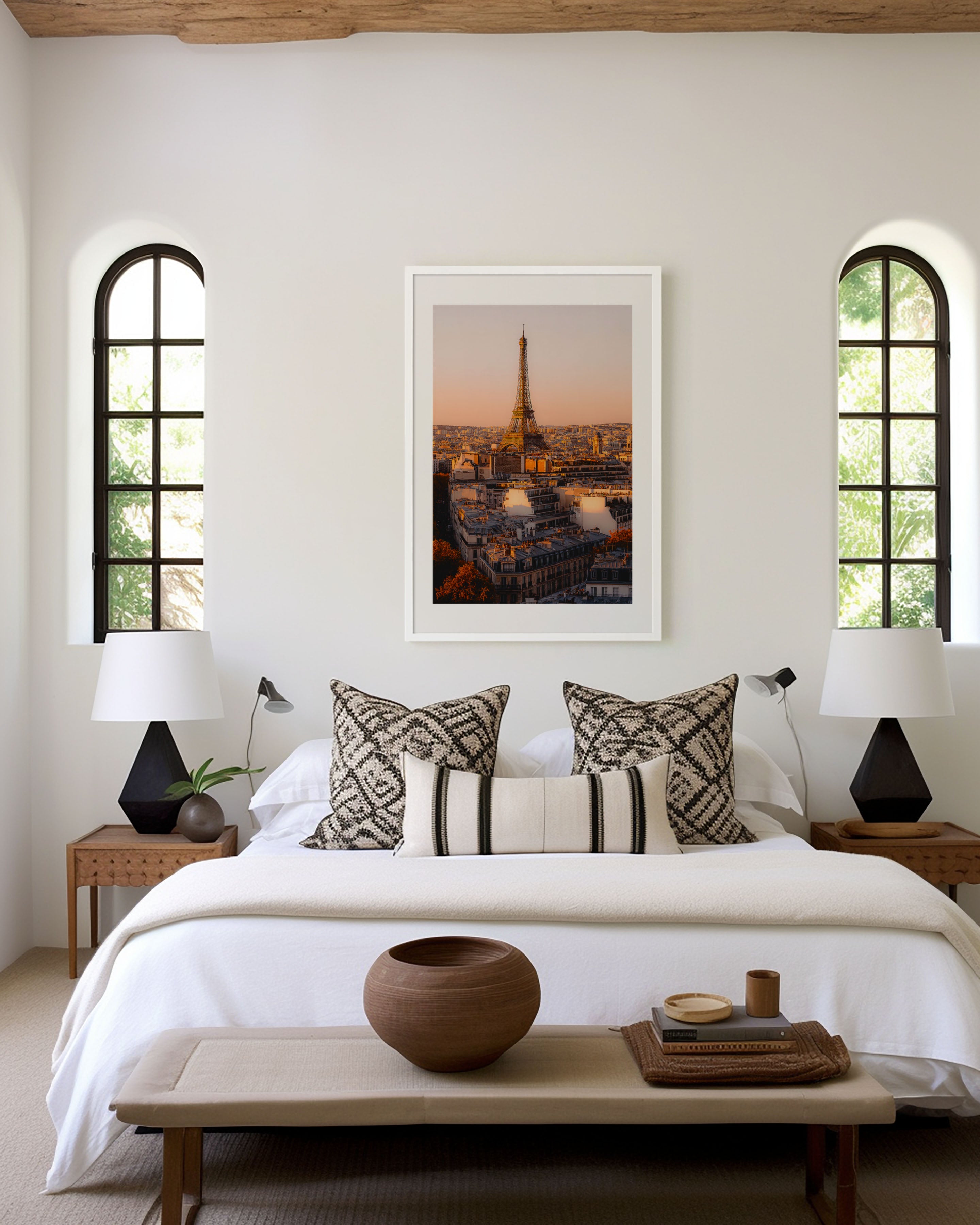 Eiffel Tower at Sunset | Paris Rooftops France Wall Art Print