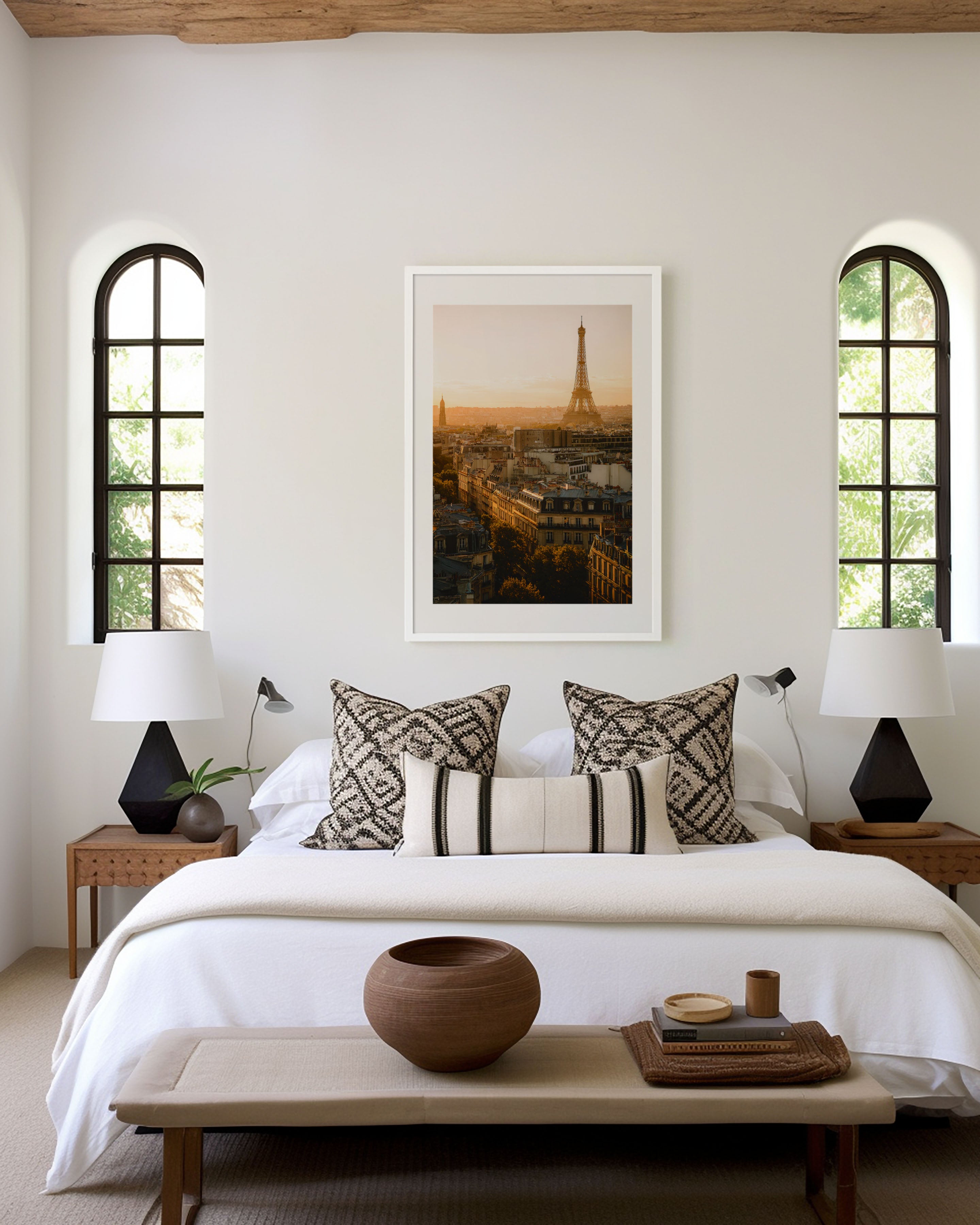 Paris Golden Hour Rooftops | Eiffel Tower Amber Glow Wall Art Print