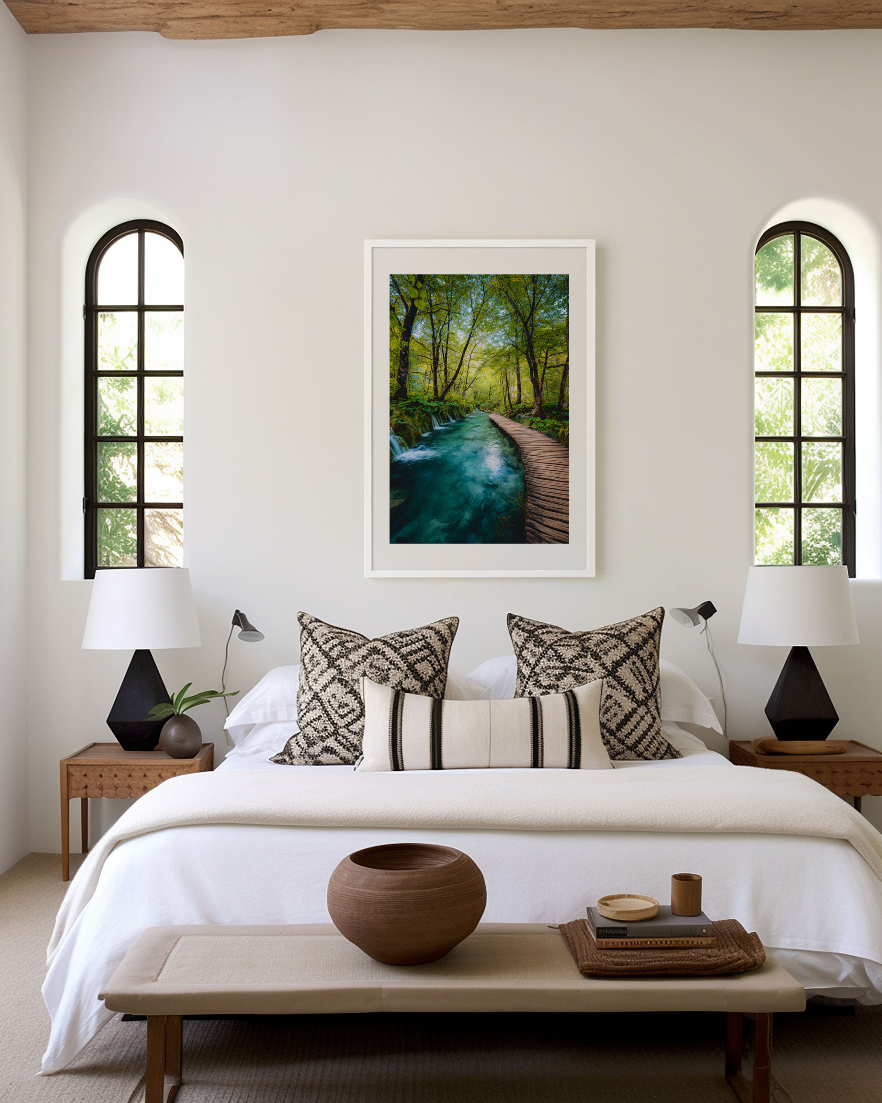 Plitvice Lakes Boardwalk Wall Art Print | Croatia UNESCO Waterfall Turquoise Forest Photography | European Travel Poster | Lush Green Nature Home Decor