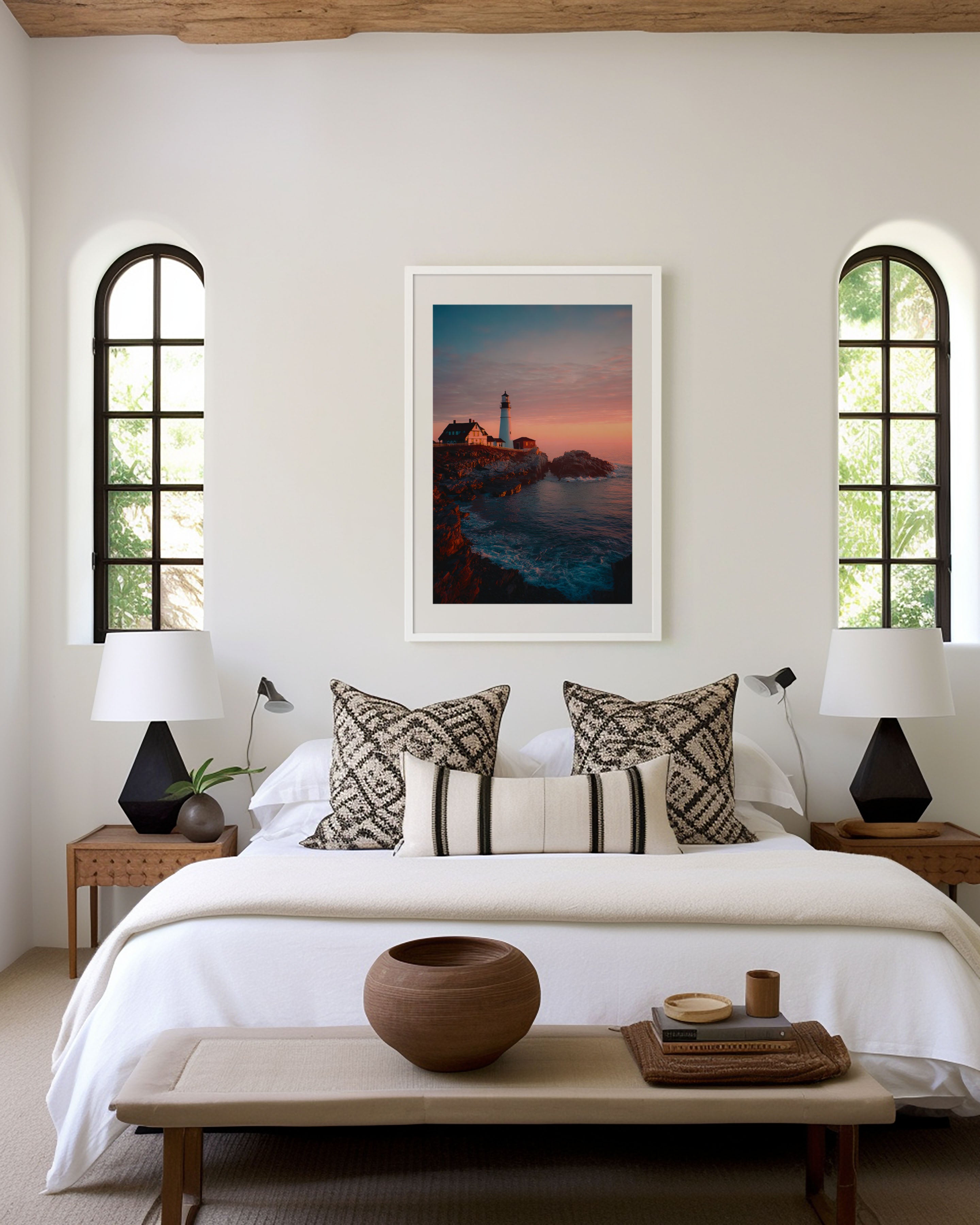 Portland Head Lighthouse Ocean Waves Wall Art | Coastal Sunset Canvas Print